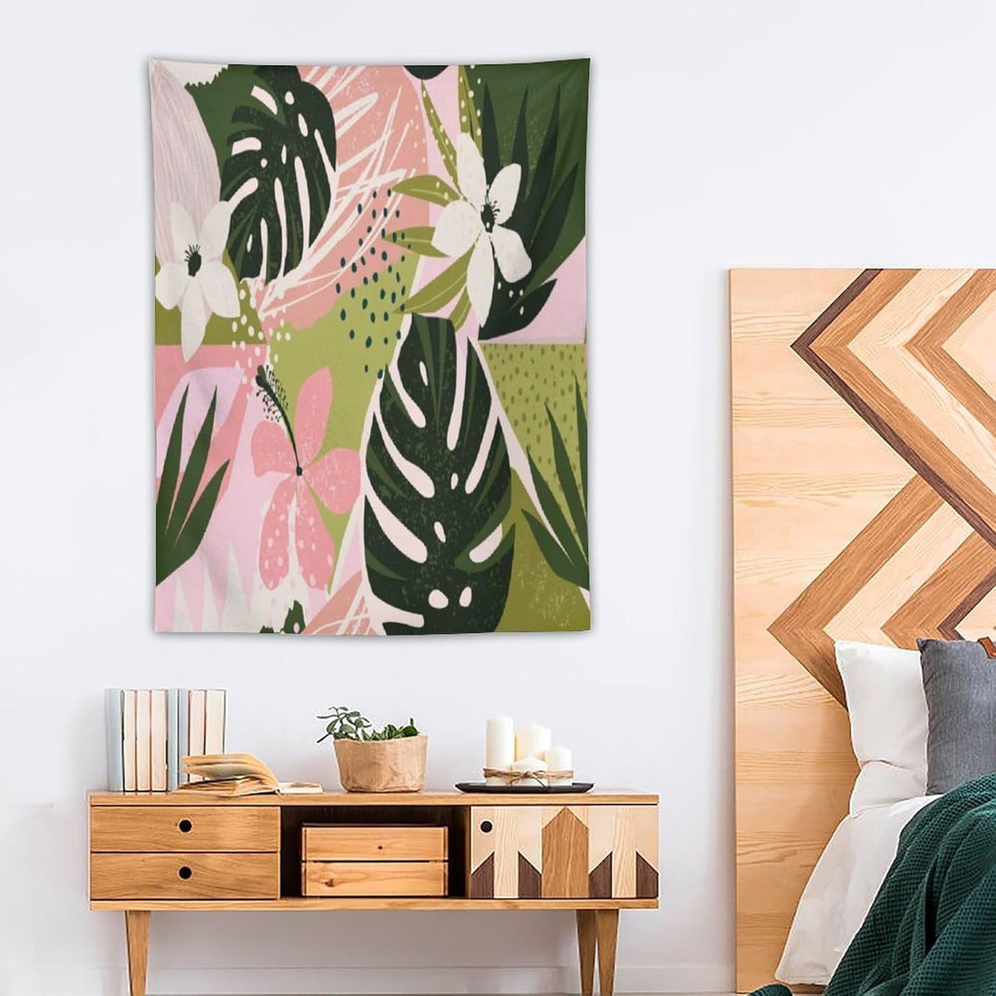 ICMOLYYENLO Tropical Green Plant Tapestry, Green Palm Leaves Natural Landscape Print Wall Tapestry for Bedroom Living Room Dormitory 60x60 Inch