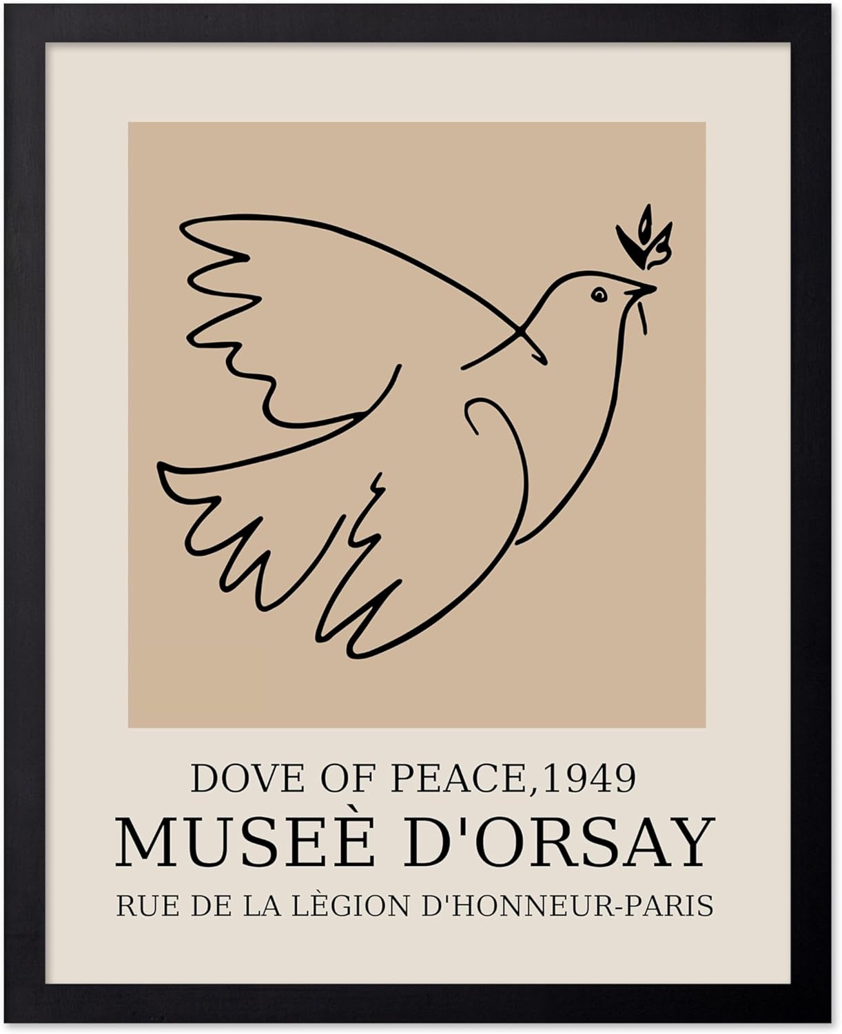 Poster Master Vintage Poster - Retro Minimalist Print - Gift for Artist, Friend - Dove Of Peace, Line Drawing, Sketch, Abstract - Wall Decor for Living Room, Bedroom, 11x14 Black Framed