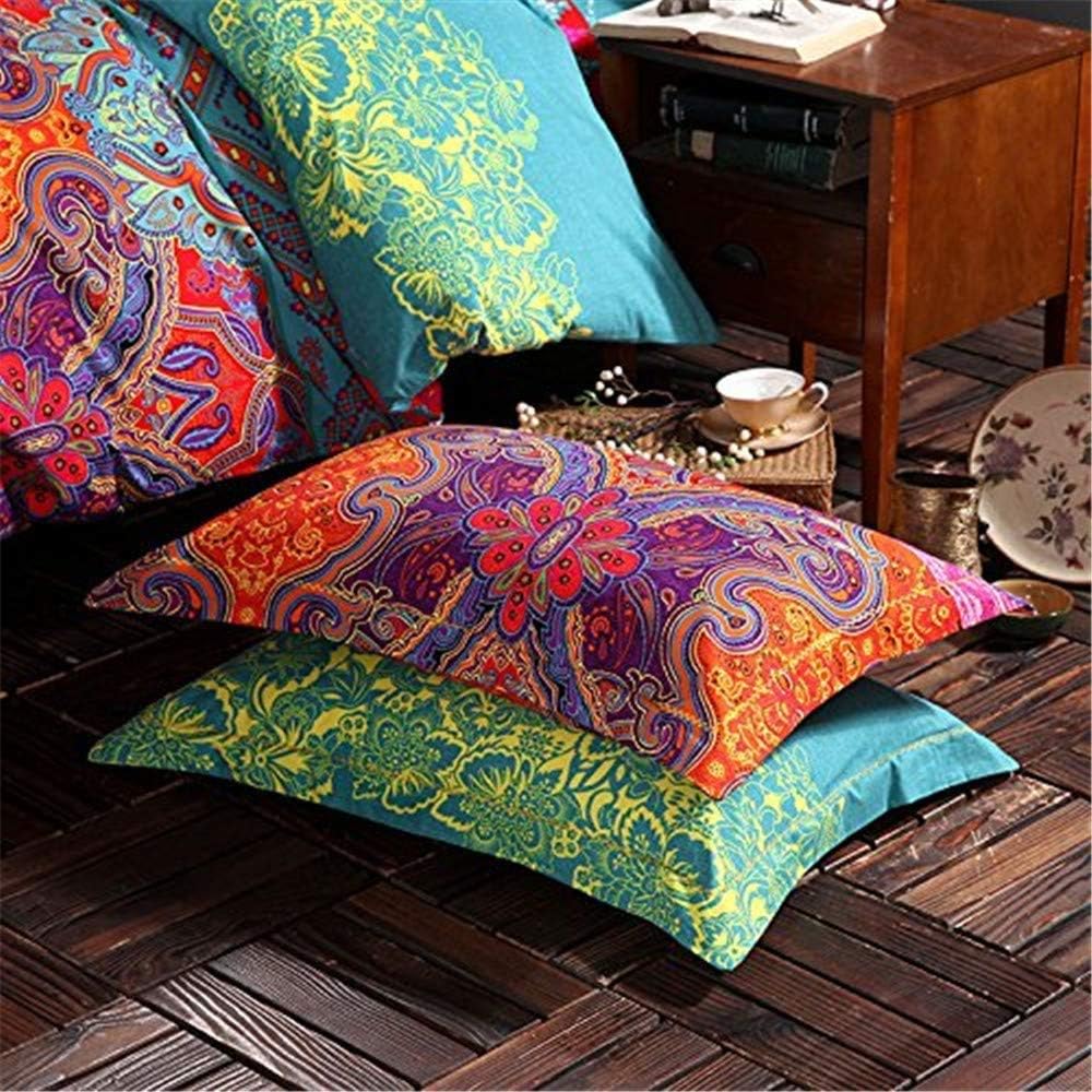 ABREEZE 3Pcs Bohemia Retro Bedding Ethnic Vintage Floral Duvet Cover Boho Bedding 100% Brushed Cotton Bedding Sets Damask Paisley Coloful Mandala Down Comforter Cover,Queen