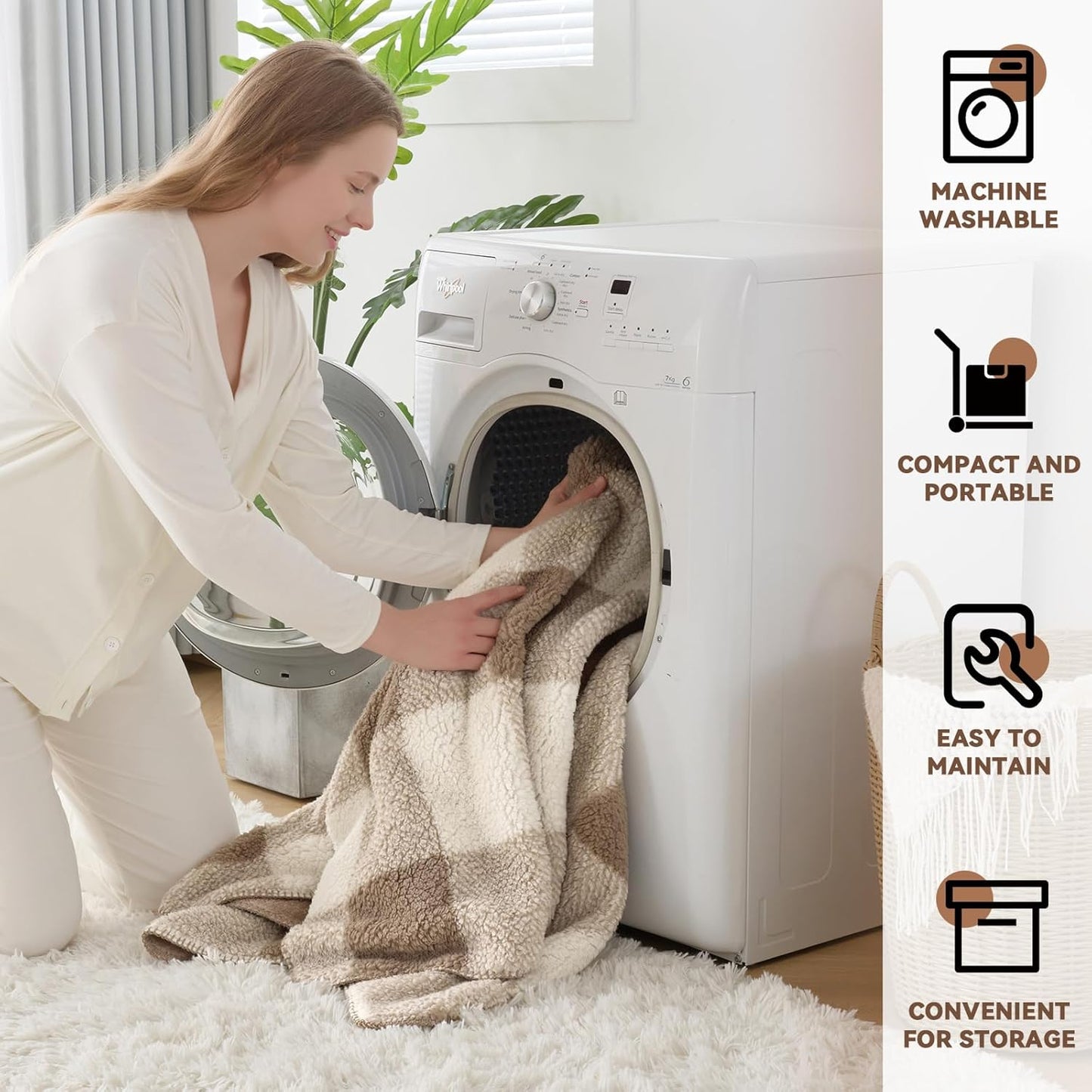 LURKA Checkered Sherpa Fleece Queen-Size Bed Blanket - Extra Thick and Warm Winter Soft Fuzzy Plush Blanket for Couches, Beds & Pets, Khaki, 90x90 Inches