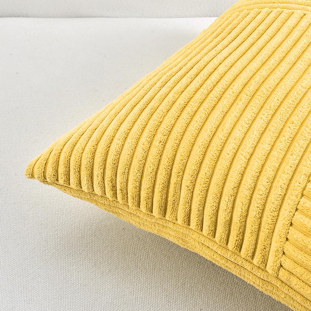 Fancy Homi 2 Packs Yellow Decorative Throw Pillow Covers 22x22 Inch for Living Room Couch Bed Sofa, Rustic Farmhouse Boho Home Decor, Soft Corss Corduroy Patchwork Accent Square Cushion Case 55x55 cm