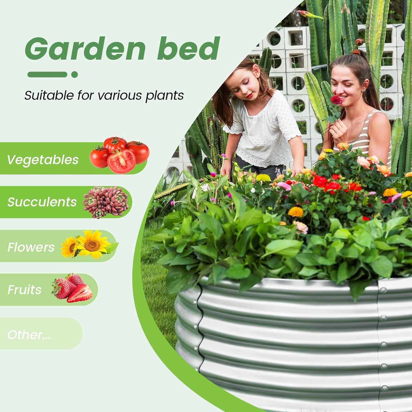 Land Guard 3×3×3ft Galvanized Raised Garden Bed Kit, Round Galvanized Planter Raised Garden Boxes Outdoor, Large Metal Raised Garden Beds for Vegetables, Silver