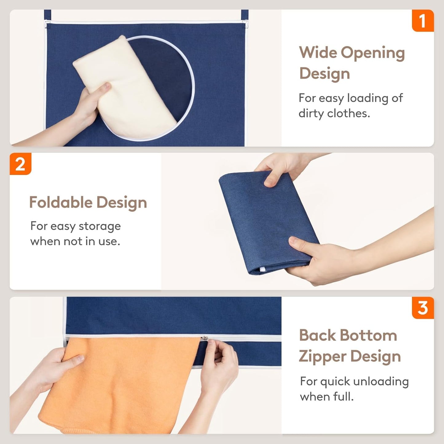 Lifewit Over Door Laundry Hamper, Large Collapsible Hanging Laundry Hamper, Hanging Laundry Basket Bag for Bathroom Bedroom Dirty Clothes Storage Organizer, Dark Blue