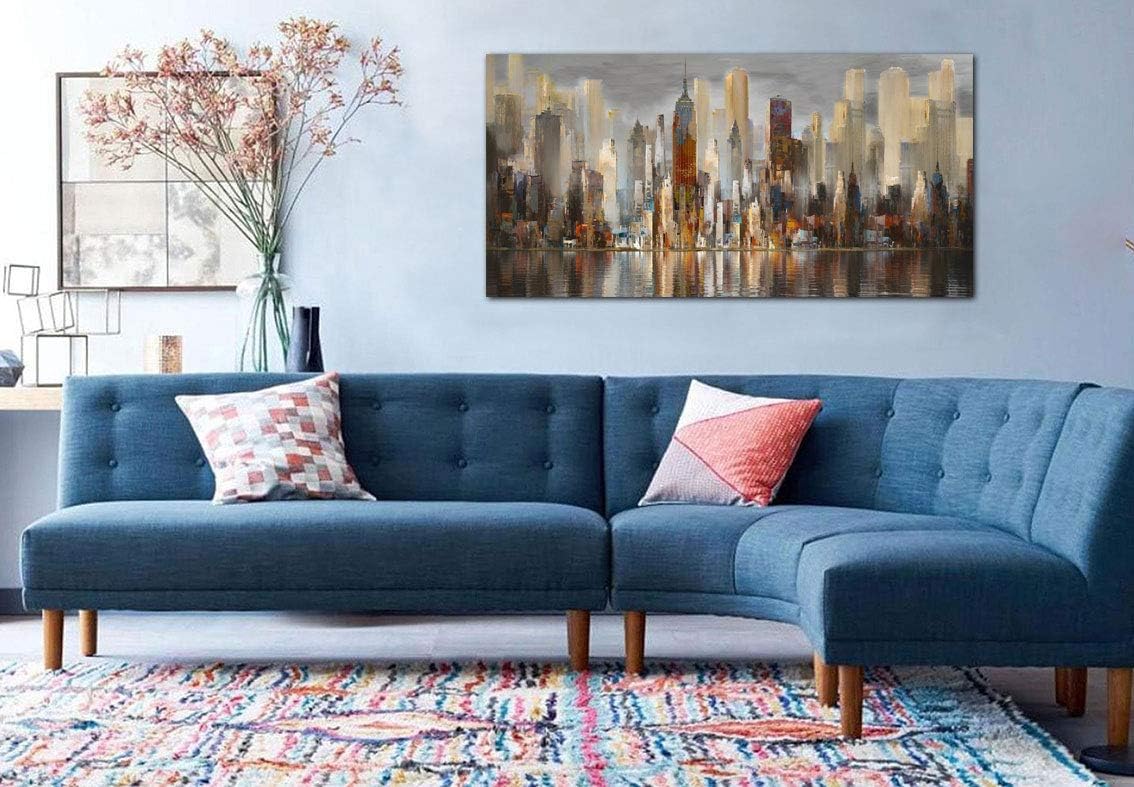 Wall Decorations Framed Large Cityscape New York Wall Decor Canvas Prints Abstract Brown City Theme Paintings Modern Canvas Wall Art for Living Room Bedroom Big Size 29x58