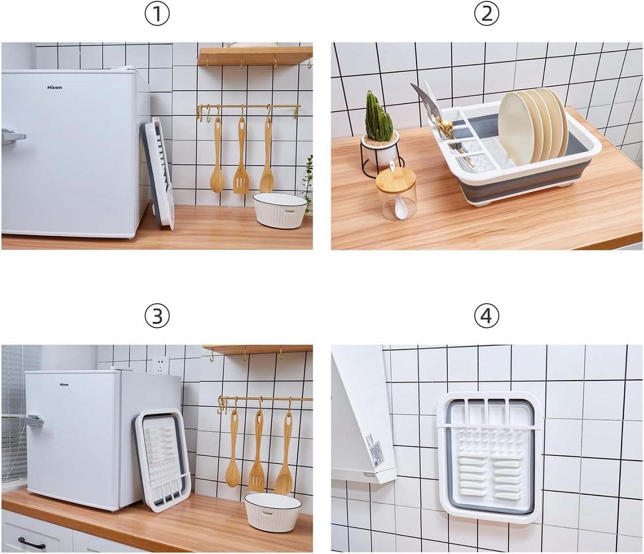 THANSTAR Collapsible Dish Drying Rack for RV Kitchen, Foldable Drainer Organizer for Kitchen Countertop, Space Saving Portable Dish Rack for Campers, Travel Trailer & Small Spaces, Easy Storage, Grey