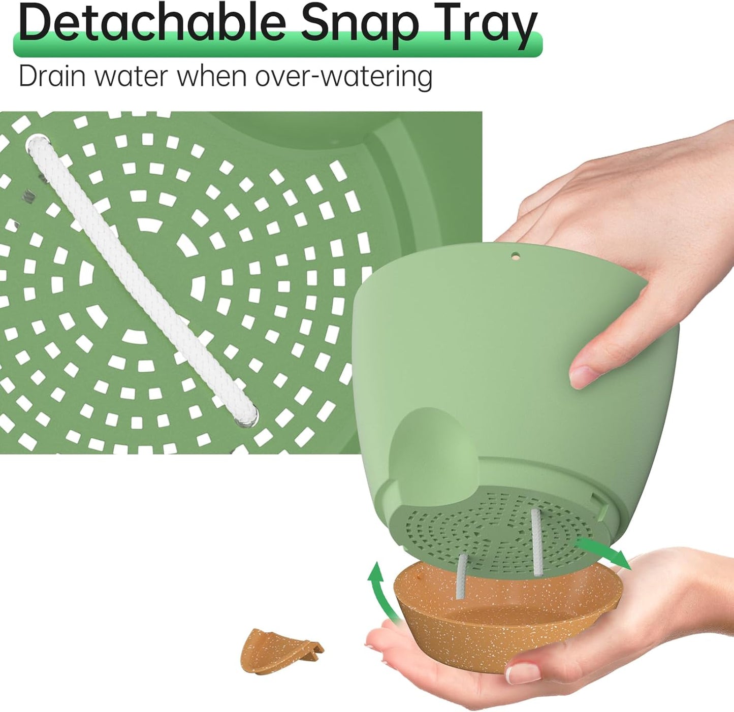 ZMTECH 6.5 Inch Hanging Planters for Indoor Outdoor Plants, 2 Pack Self Watering Hanging Plant Pots with Drainage Holes and Removable Saucer, Plastic Flower Hanging Pots with Watering Lip (Green)