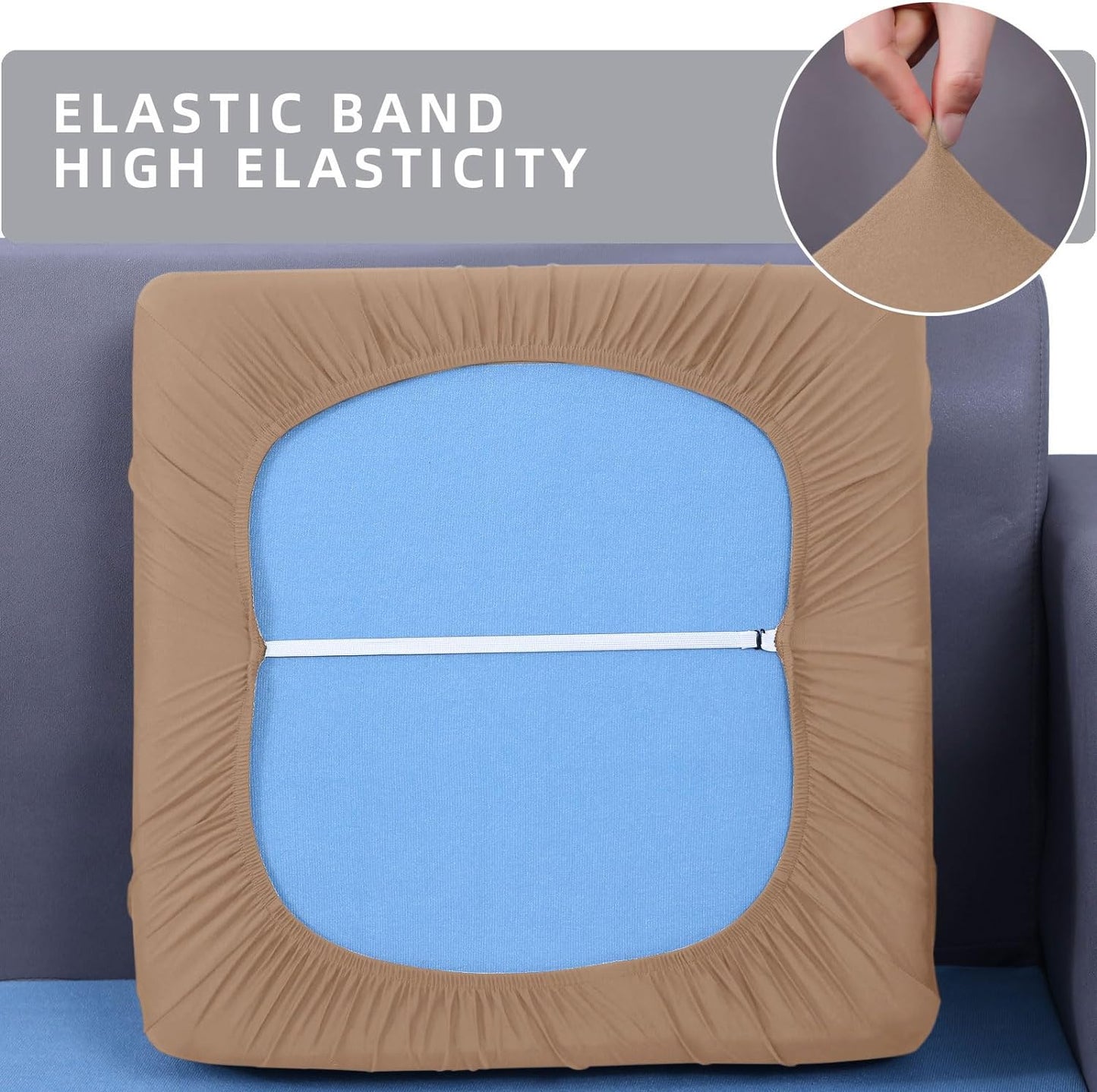 hyha Waterproof Couch Cushion Covers, Stretch Sofa Couch Seat Slipcover for Dog Washable, Non-Slip Waterproof Outdoor Cushion Covers for Patio Furniture Replacement (2 Pieces, Camel)