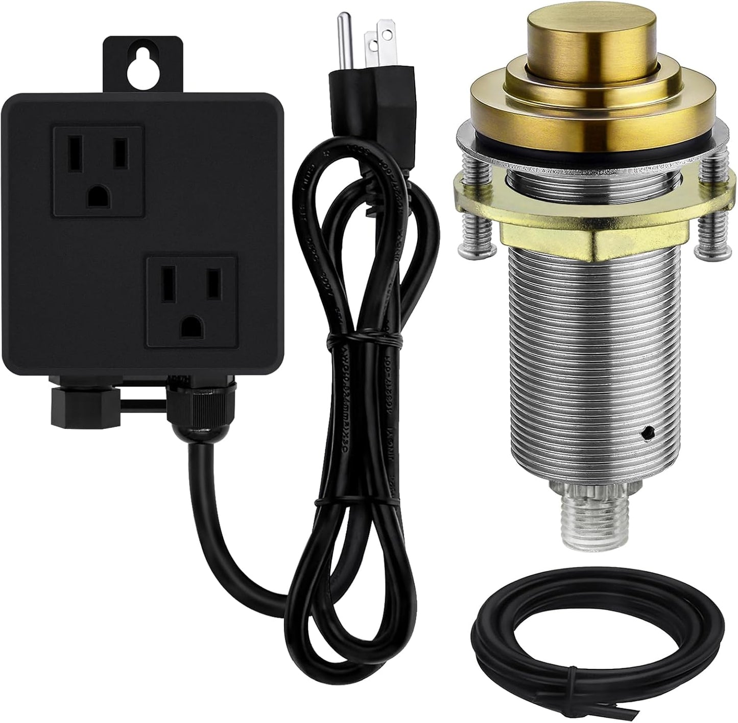 SinkTop Air Switch Kit (Long Full Brass Button) for Disposal, Dual Outlet, (Champagne Bronze)