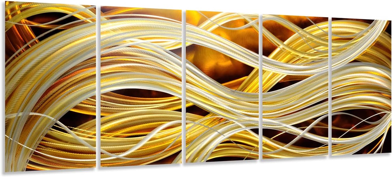 Yihui Arts Abstract Metal Wall Art - Hand Crafted 5 Pieces Panels Set, 3D Aluminum Modern Contemporary Home Accent