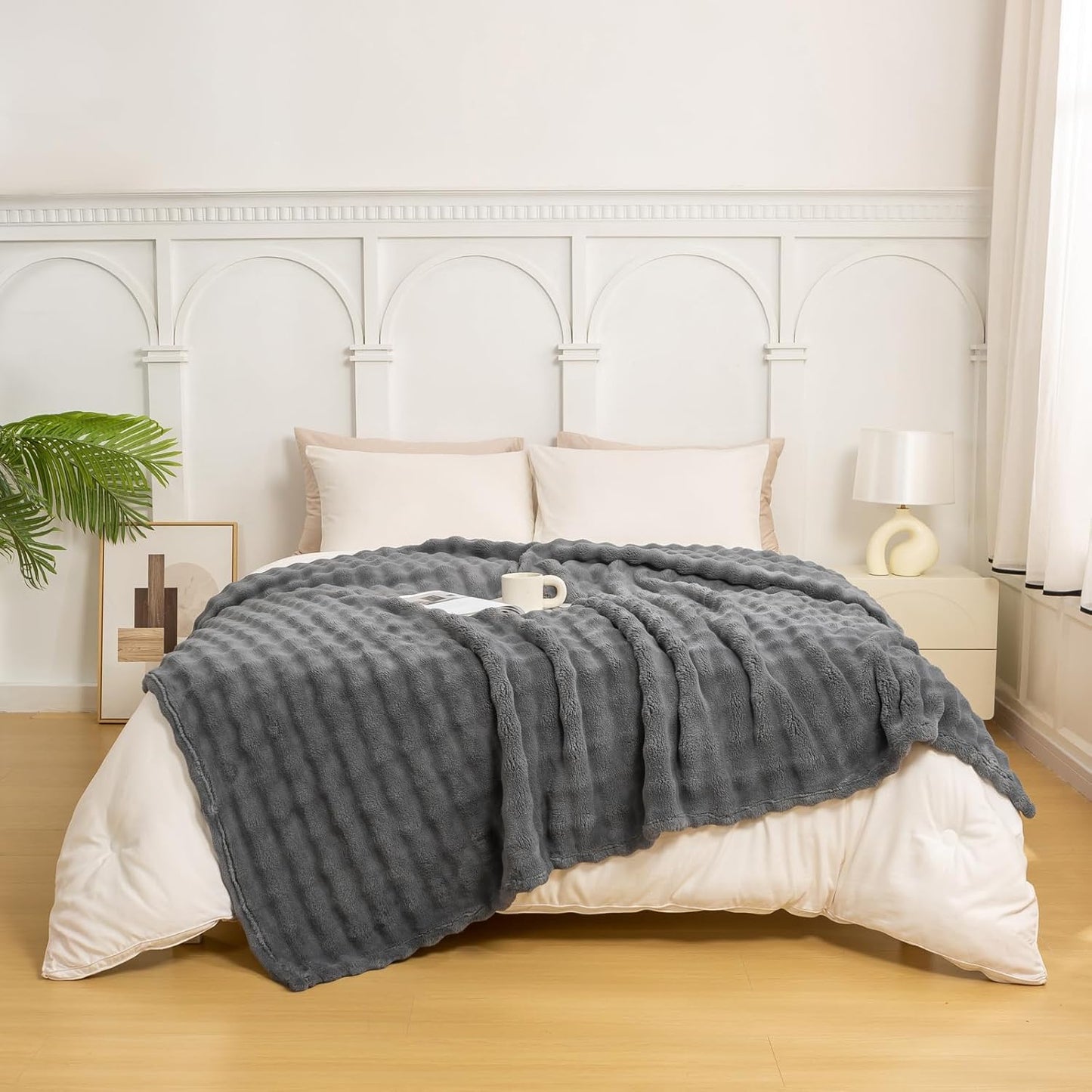 YUSOKI Luxury 3D Bubble Throw Blanket 3.1lb,All Ages,Home Decoration, (Grey,60 * 80inches)