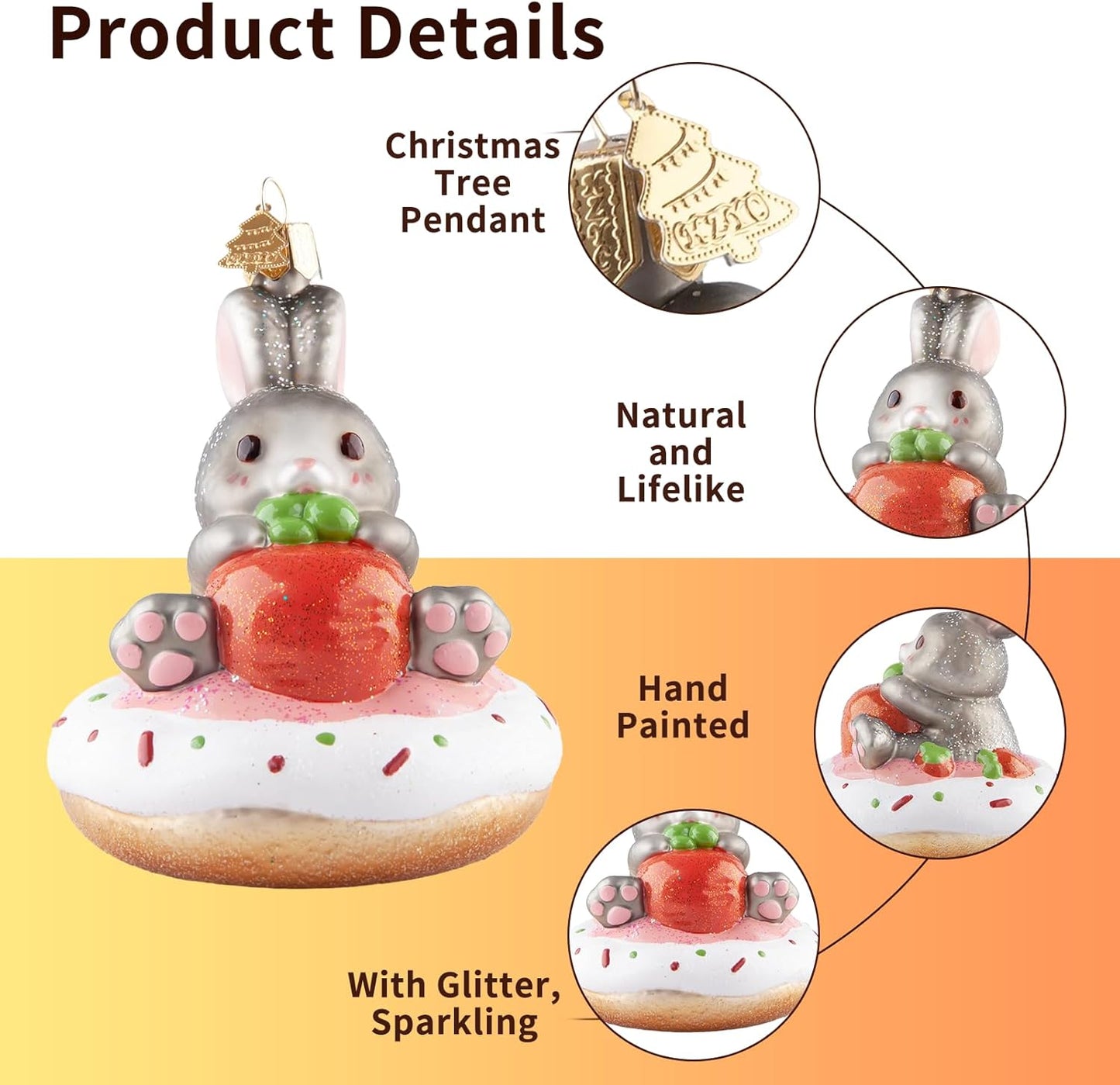 Rabbit Donut Christmas Tree Ornaments,Blown Glass Ornaments,Personalized Rabbit Collection Hanging Ornaments,Donut Pendant Ornament,Christmas Decorations for Animal Lovers Holiday Party Gifts