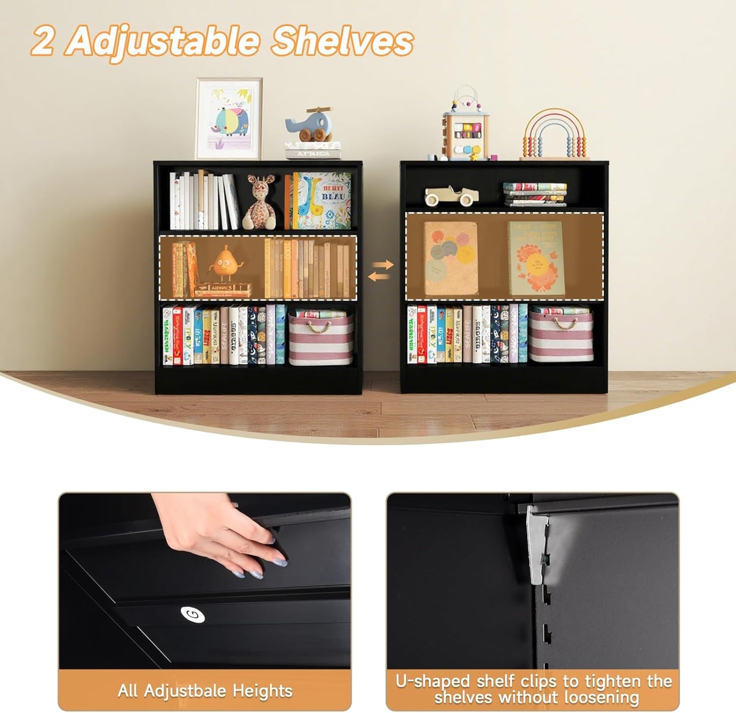 3-Tier Metal Open Shelf Bookcase, Bookcase with Adjustable Shelves, Floor Standing Book Shelf, Freestanding Display Storage Shelves, Curio Cabint Display Case for Small Places/Living Room/Corner