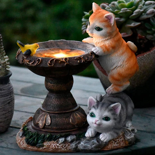 Cat Garden Figurines Outdoor Decor Solar Statue with LED Lights for Patio Lawn Yard Art Decoration Housewarming Garden Gift