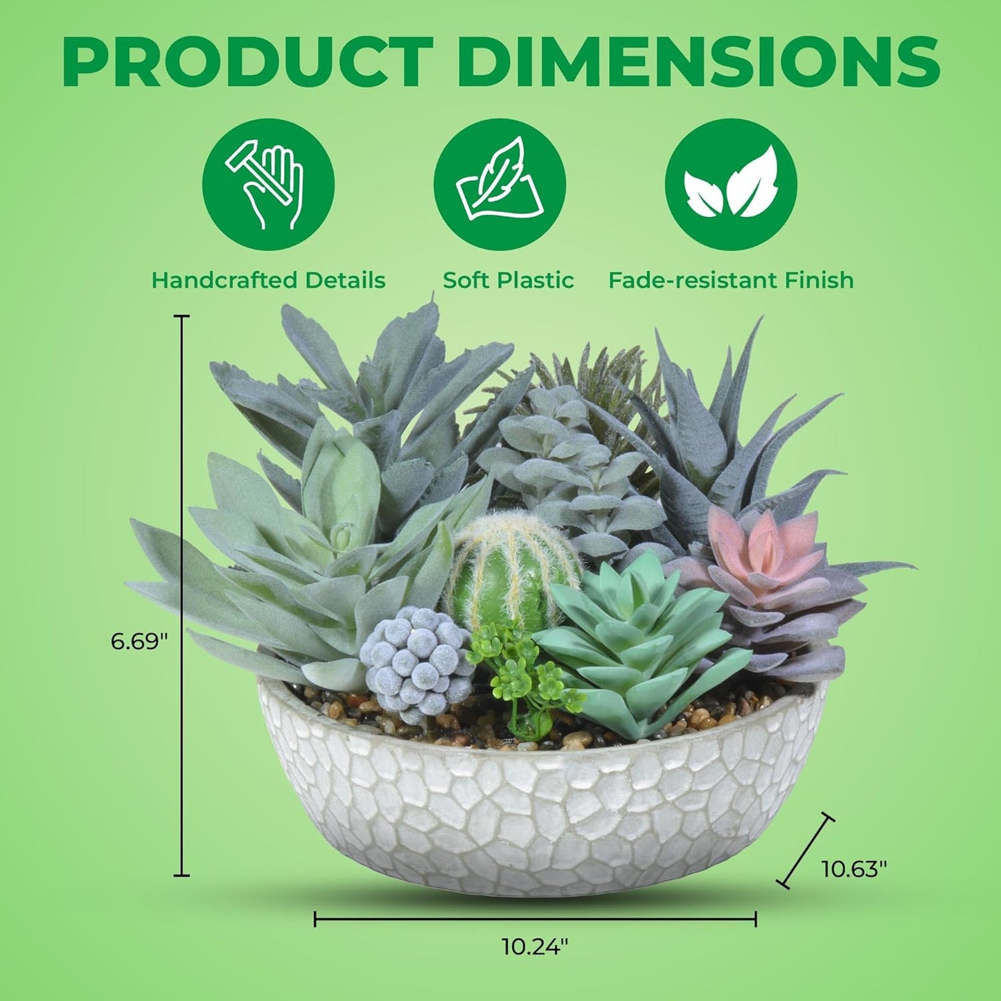 Premium Assorted Artificial Succulent Collection - Large Real Touch Artificial Cactus, Aloe Vera & Succulent Plants Artificial with Pots for Home Office Indoor (Artificial Glass - Pot)