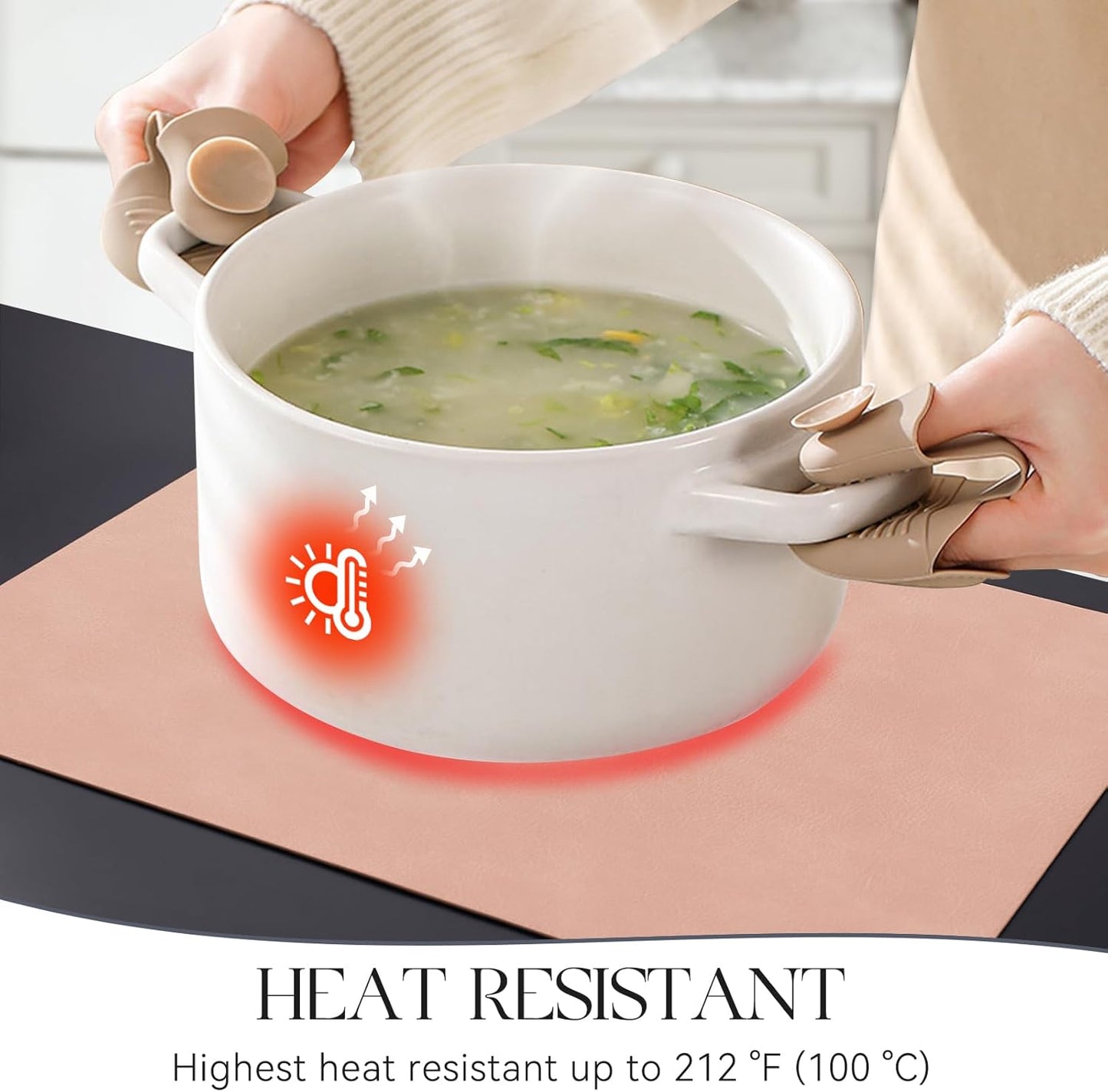 MOSAYT Vinyl Placemats Set of 6-12 X 17 Inch - Faux Leather 100% Waterproof Oil-Proof Wipeable PU Place Mats, Heat Resistant Reversible Table Mats for Kitchen, Dining, Outdoor (Pink)