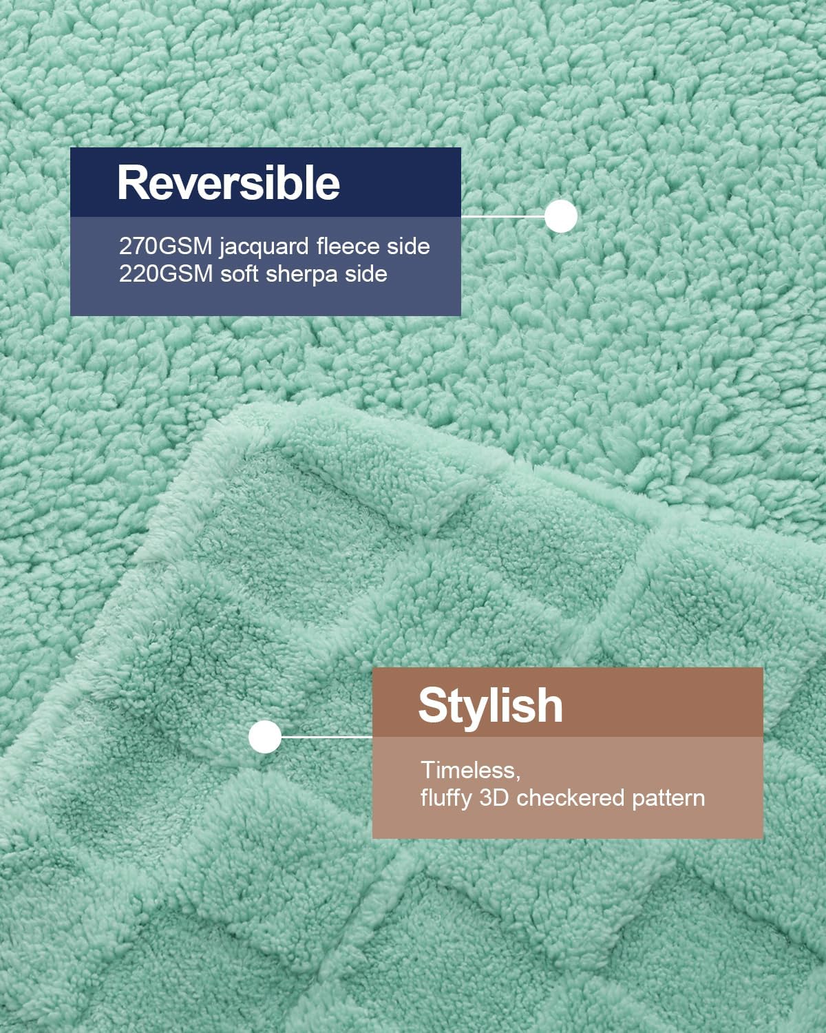 Pawque Super Soft Cozy Throw Blanket Twin Size for Couch Bed, Fluffy Sherpa Fleece Reversible Thick Warm Fuzzy Blanket for All-Season, 3D Checkered Jacquard Decorative Blankets, Sage Green, 60"x80"