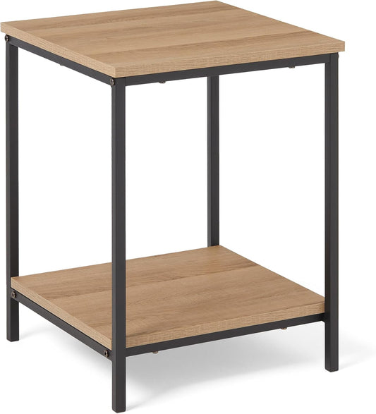 Amazon Basics - End Table with Bottom Shelf, Living Room Side Table, Steel Frame, Wooden Oak