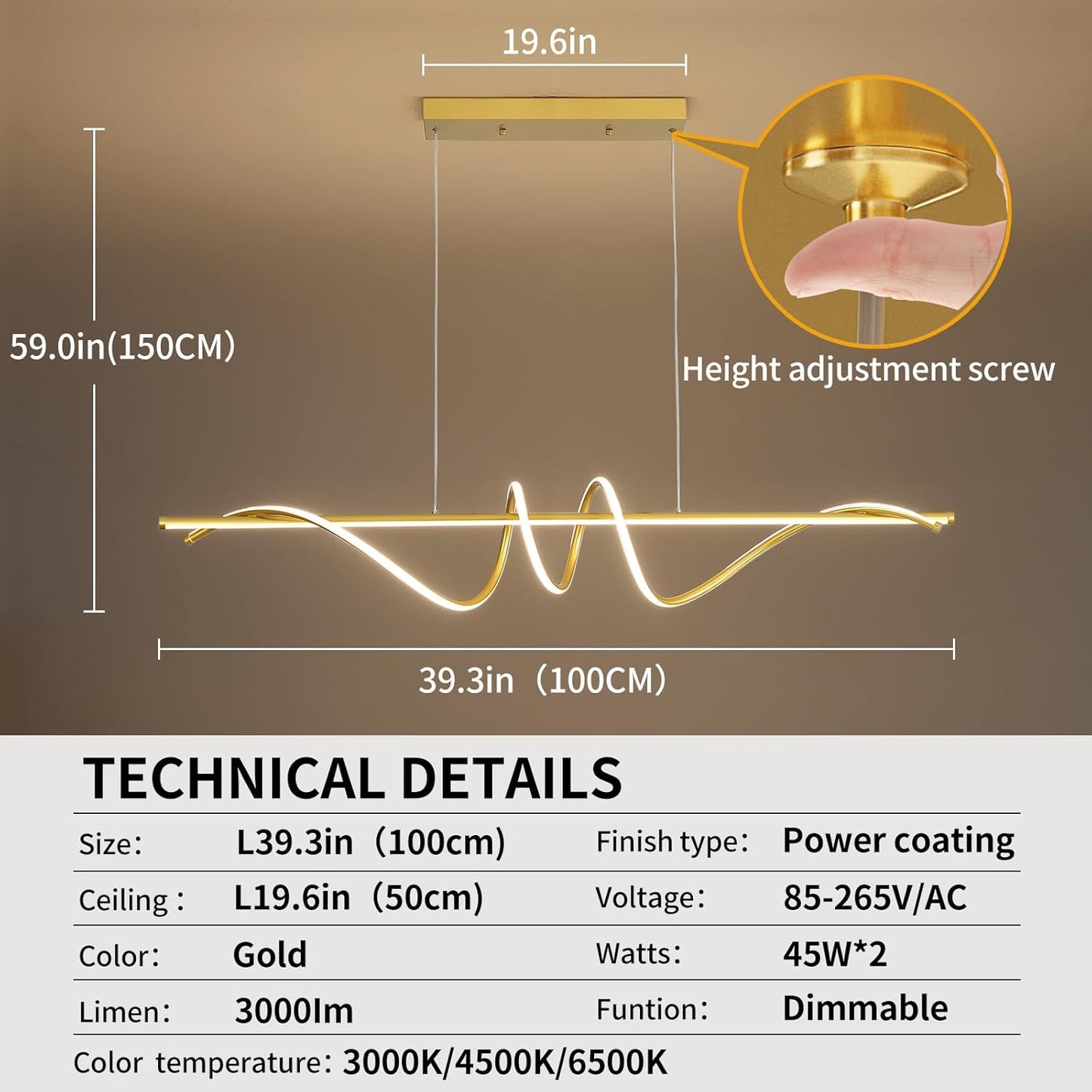 Modern Chandelier, Dimmable LED Pendant Light, Ring Chandelier for Living Room, Dining Room, Kitchen, Bedroom