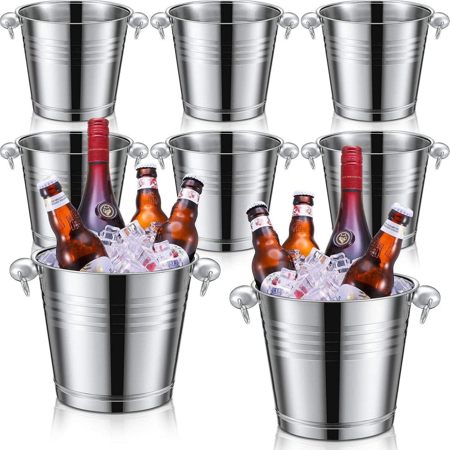 Amyhill 8 Pack Stainless Steel Ice Bucket 5.3 Quart/ 5 Liter with Handle Large Insulated Champagne Buckets Beer Bucket for Cocktail Bar Wine Parties Chilling Wine Champagne Home(Silver)