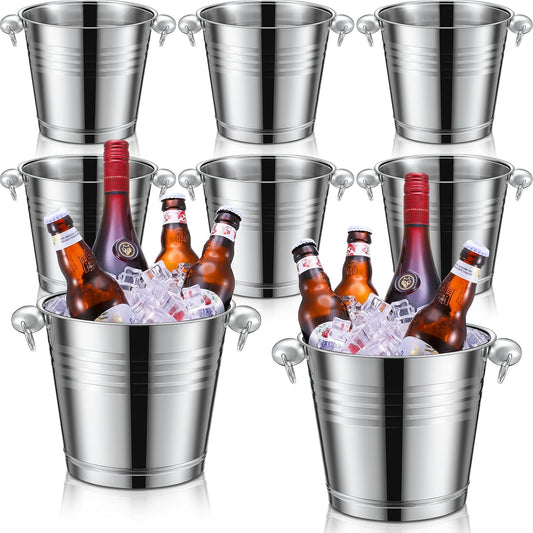 Amyhill 8 Pack Stainless Steel Ice Bucket 5.3 Quart/ 5 Liter with Handle Large Insulated Champagne Buckets Beer Bucket for Cocktail Bar Wine Parties Chilling Wine Champagne Home(Silver)