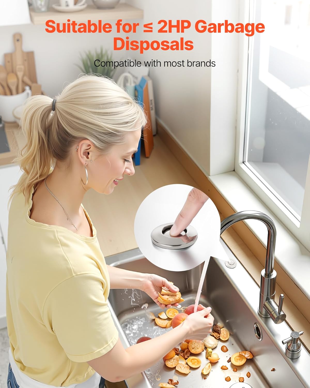 VEVOR Garbage Disposal Air Switch Kit, Dual Outlet Sink Top Air Switch for Food Waste Disposal, 2.5-inch Brushed Nickel Stainless Steel ON/OFF Air Push Button, Suitable for Stainless Steel Countertops