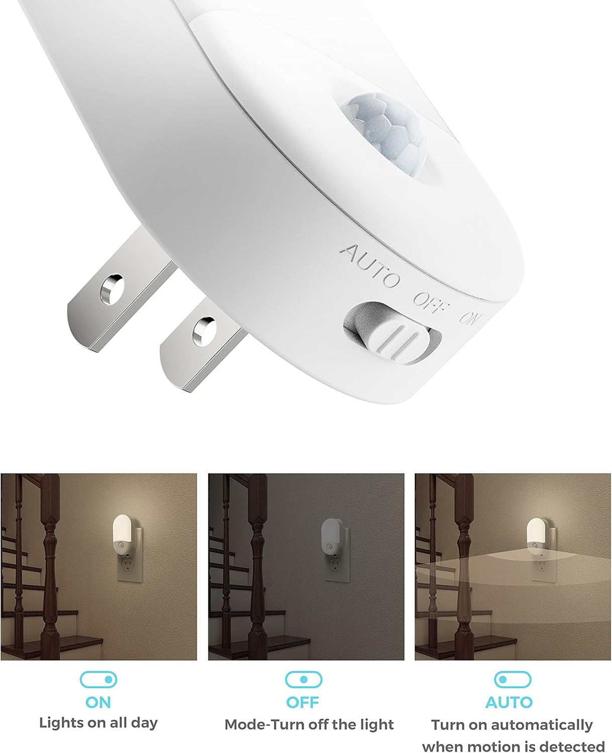 L LOHAS LED Motion Sensor Night Light Plug in, Motion Activated Night Light, 5000K Daylight White, Night Light Plug Into Wall, Adjustable Brightness, Night Light for Bathroom, Kids, Hallway, 4 Pack