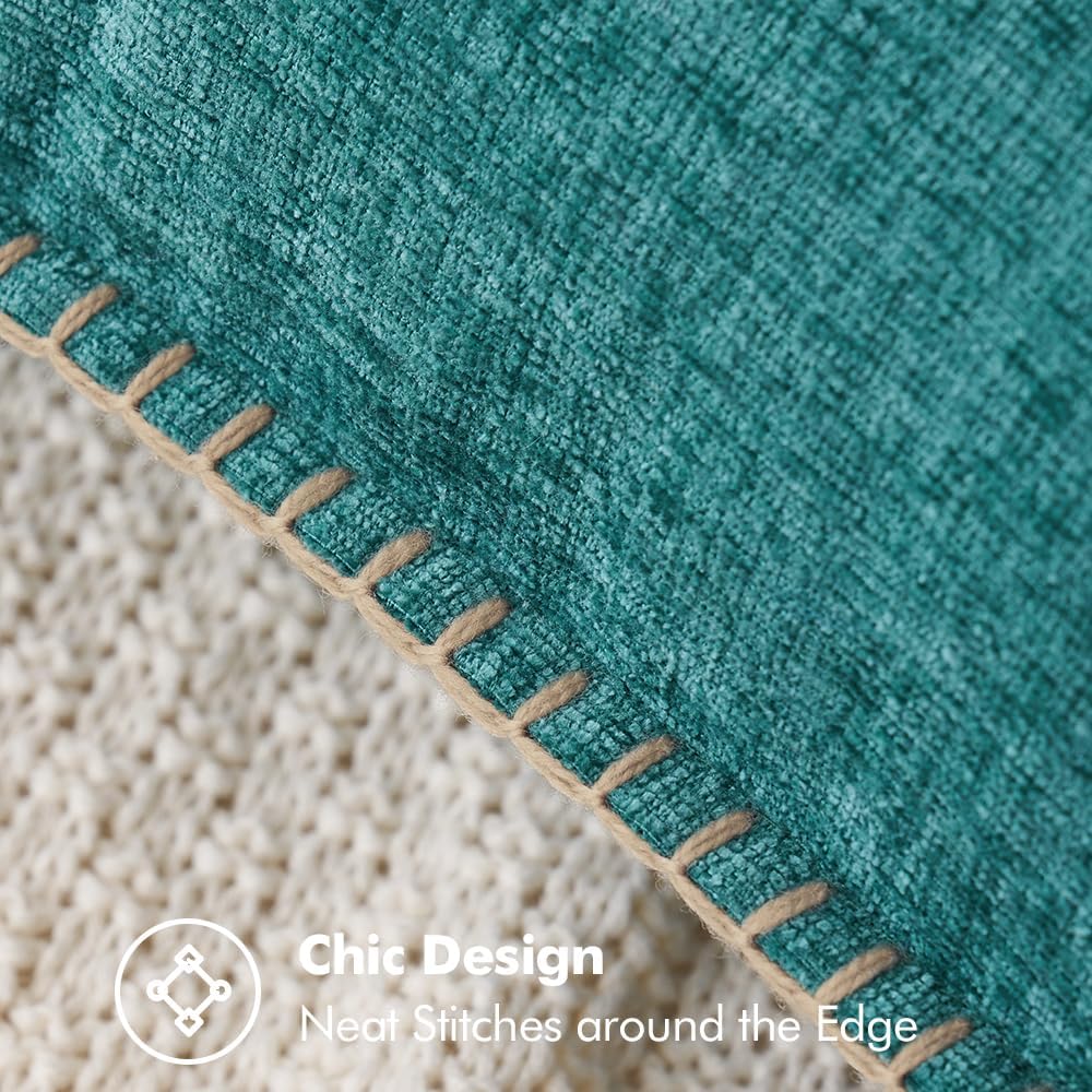 MIULEE Pack of 2 Couch Throw Pillow Covers 20x20 Inch Teal Farmhouse Decorative Pillow Covers with Stitched Edge Soft Chenille Solid Dyed Spring Pillow Covers for Sofa Bed Living Room
