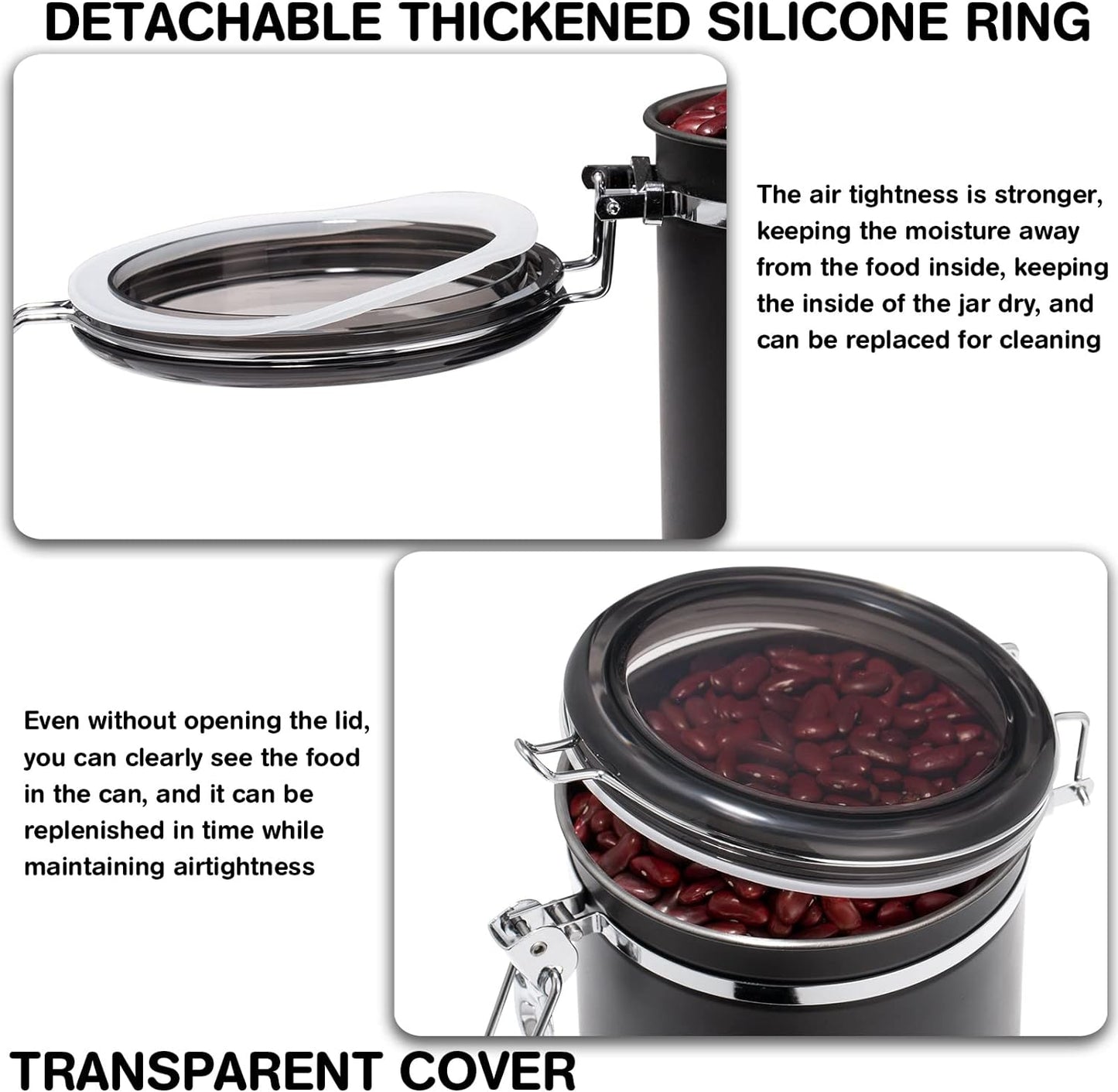 Yangbaga 3x63OZ Sugar Coffee Canisters with Shelf, 304 Stainless Steel Coffee Station Container for Ground Coffee Bean Storage with Airtight Locking Clamp&Scoop, Cereal Containers Storage for Kitchen