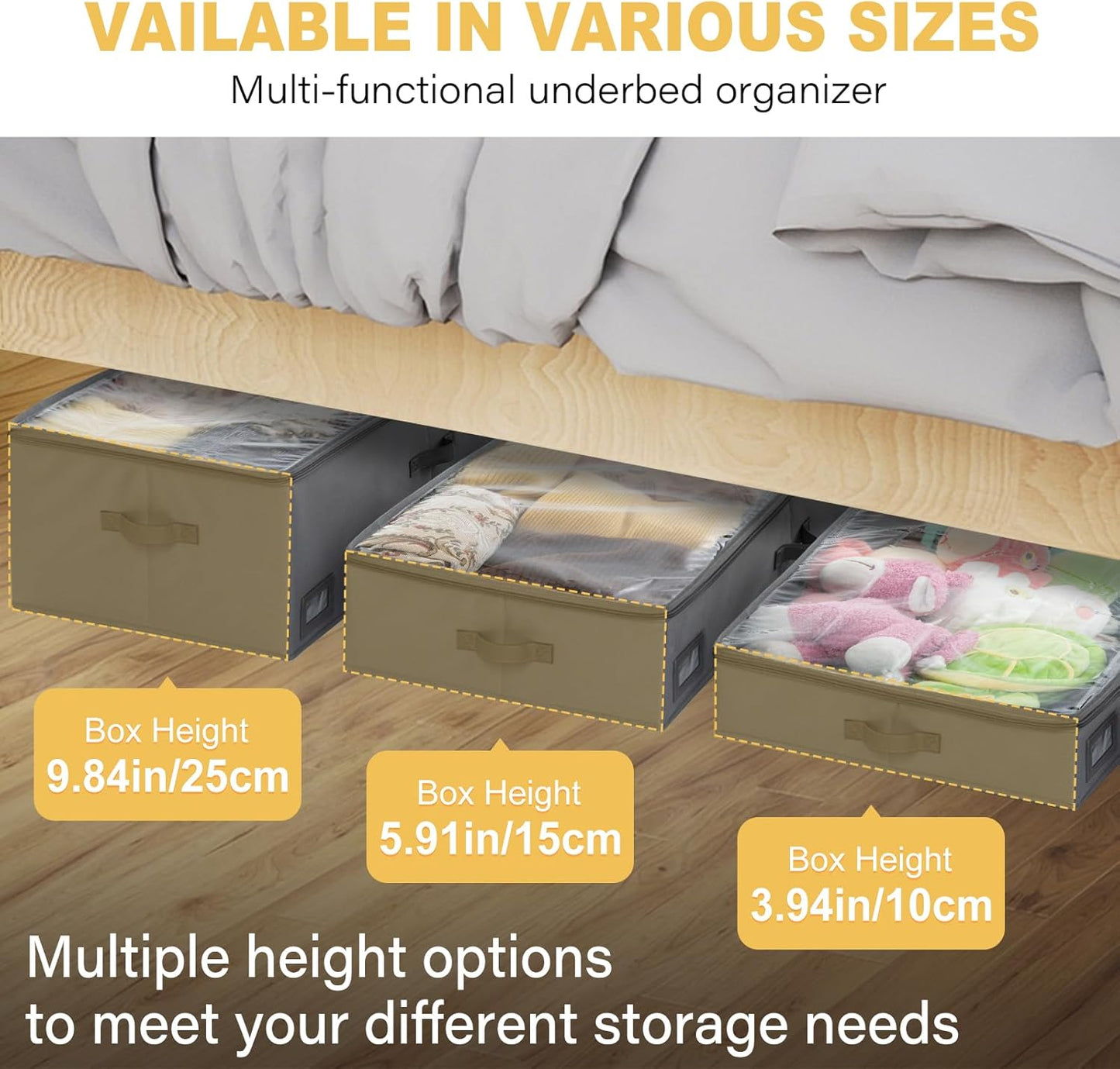 6-Inch Under Bed Organizer, Under Bed Storage Container, Under Crib/Couch Storage, Underbed Storage Box for Seasonal Clothing, Sweaters, Shoes, Blankets, Wrapping Paper & Toys 33" L×17" W×6" H