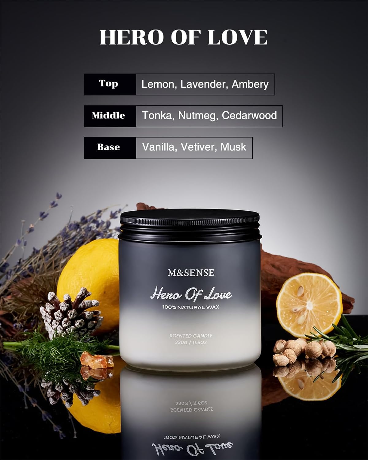 M&SENSE Cedarwood Vanilla Scented Candle for Men, 11.6oz 2 Wick Masculine 70 Hours Long Lasting Soy Wax Valentines Day Gifts Best Smelling Home Fragrance