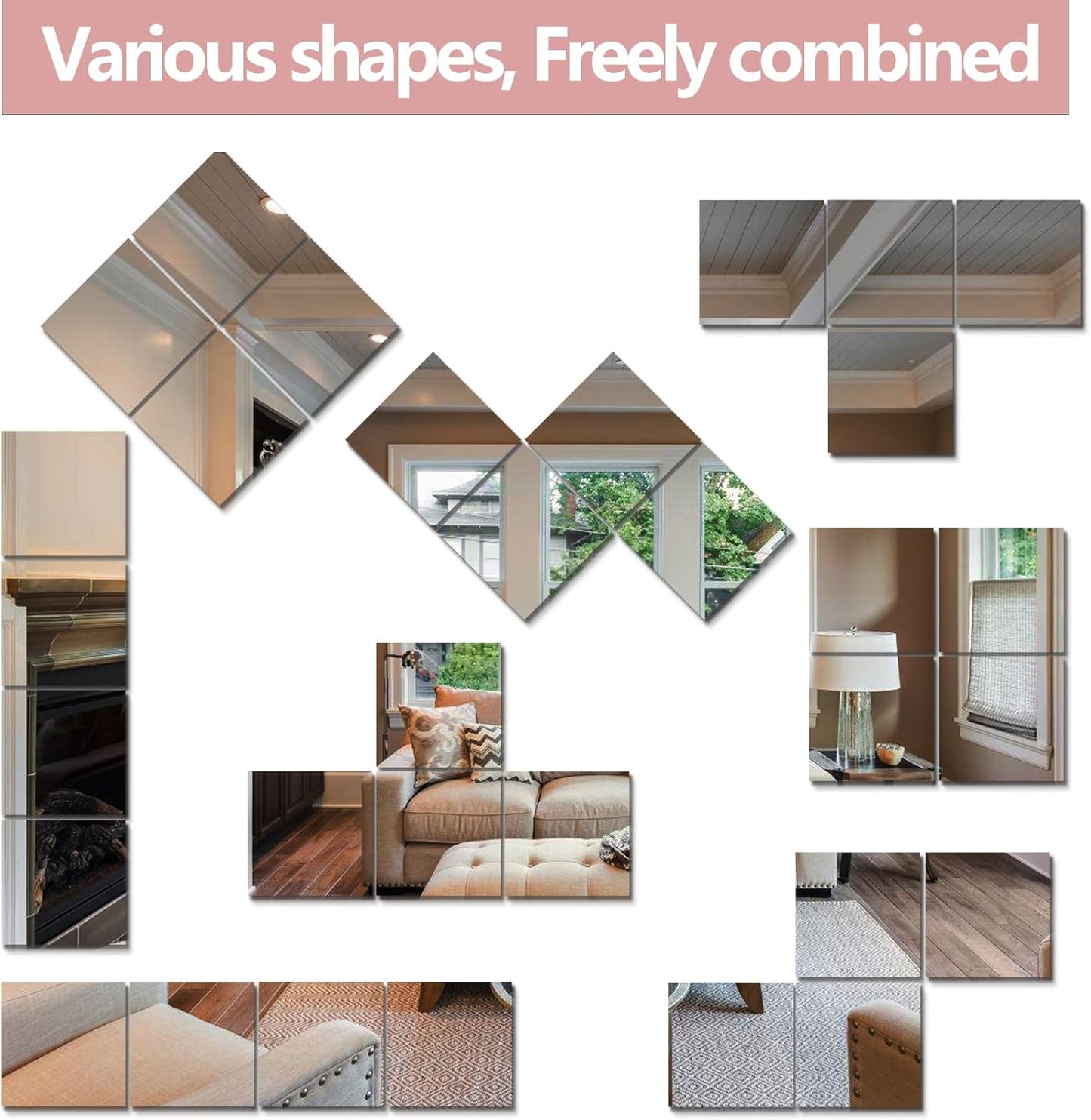 Unbreakable Full Length Wall Mirror,Mirrors for Bedroom,Over The Door Mirror,4 Pcs 12"x12",Shatterproof Plexiglass Acrylic,Long Closet,Workout for Home Gym Body Mirrors for Bedroom