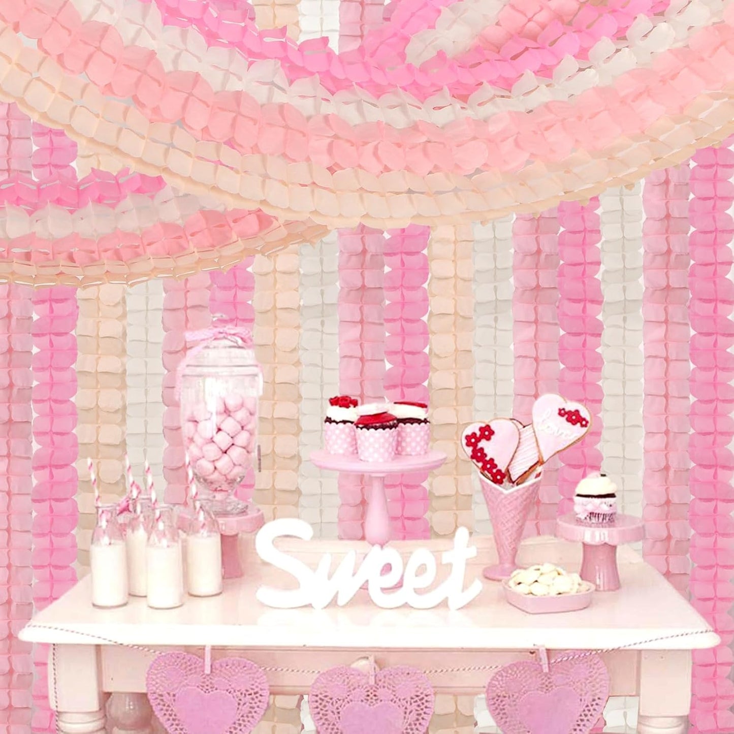 Pink-White Peach Party-Decorations Streamers Garland - 157Ft Four-Leaf Clover Hanging Banner,Wedding Girl Birthday Baby Bridal Shower Engagement Bachelorette Decor Hugtmr