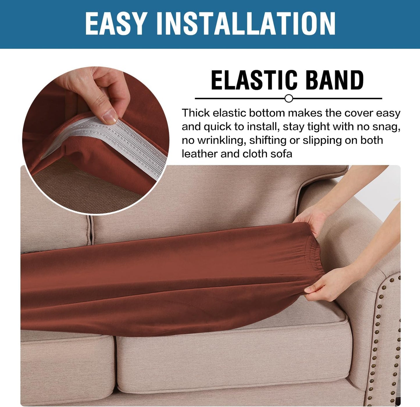 H.VERSAILTEX Velvet Stretch Individual Couch Cushion Cover Plush Slipcover for Loveseat Sofa Furniture Protector Seat Cover (1 Piece Loveseat Cushion Cover, Rust)