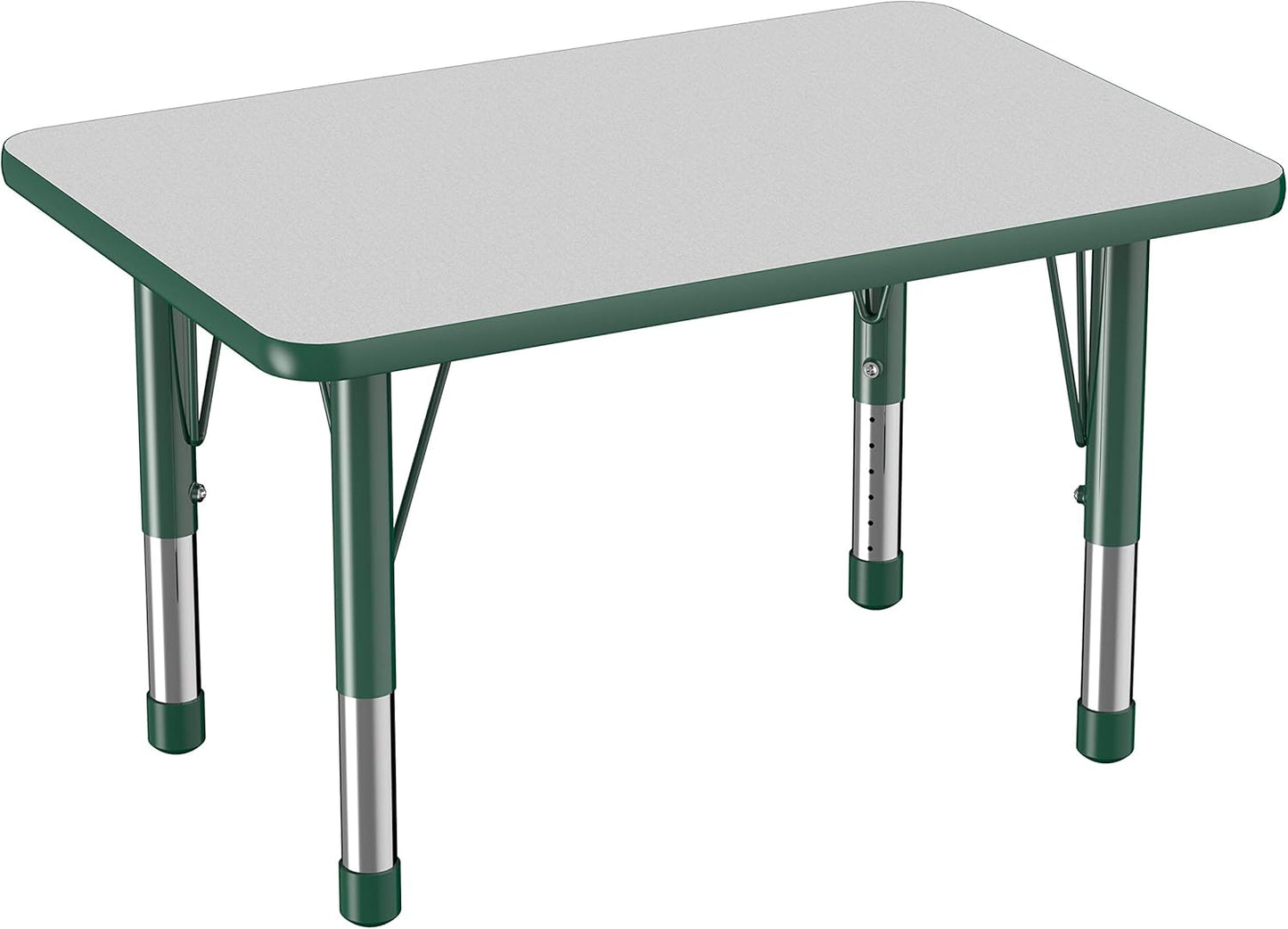 FDP Rectangle Activity School and Classroom Kids Table (24 x 36 inch), Chunky Toddler Leg, Adjustable Height 15-24 inches - Gray Top and Green Edge
