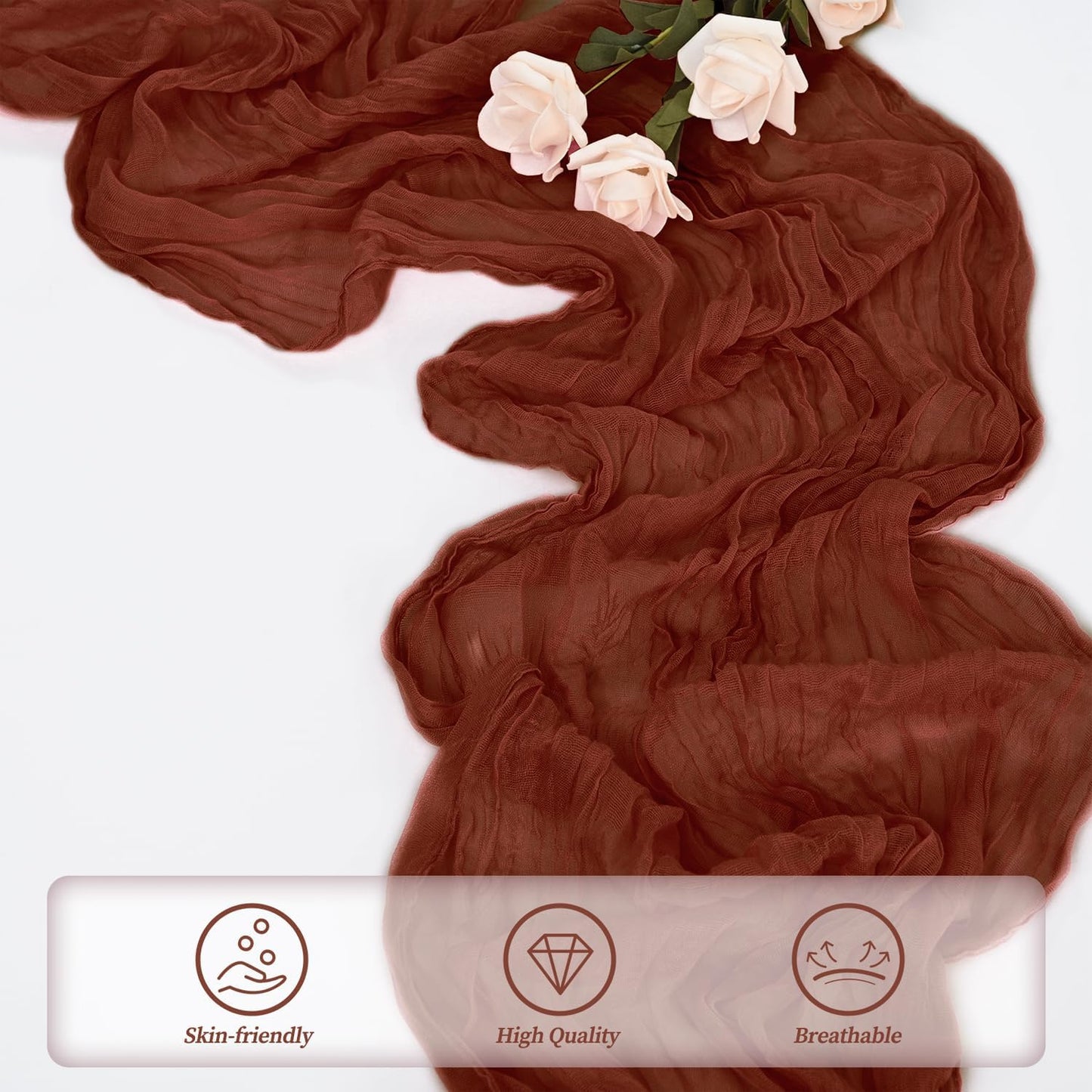 6 Pack Terracotta Cheesecloth Table Runner 10FT Boho Rustic Cheese Cloth Table Runner for Wedding 20 x 120 Inch Long Bridal Shower Baby Shower Gauze Fabric Sheer Birthday Party Table Decorations