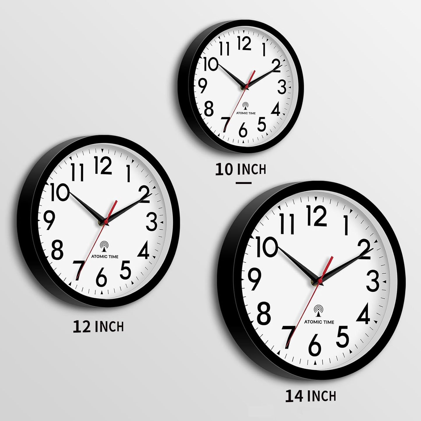 Atomic Wall Clock Analog 10 Inch Battery Operated Modern Decorative for Living Room Kitchen Office Bedroom Bathroom(Black)