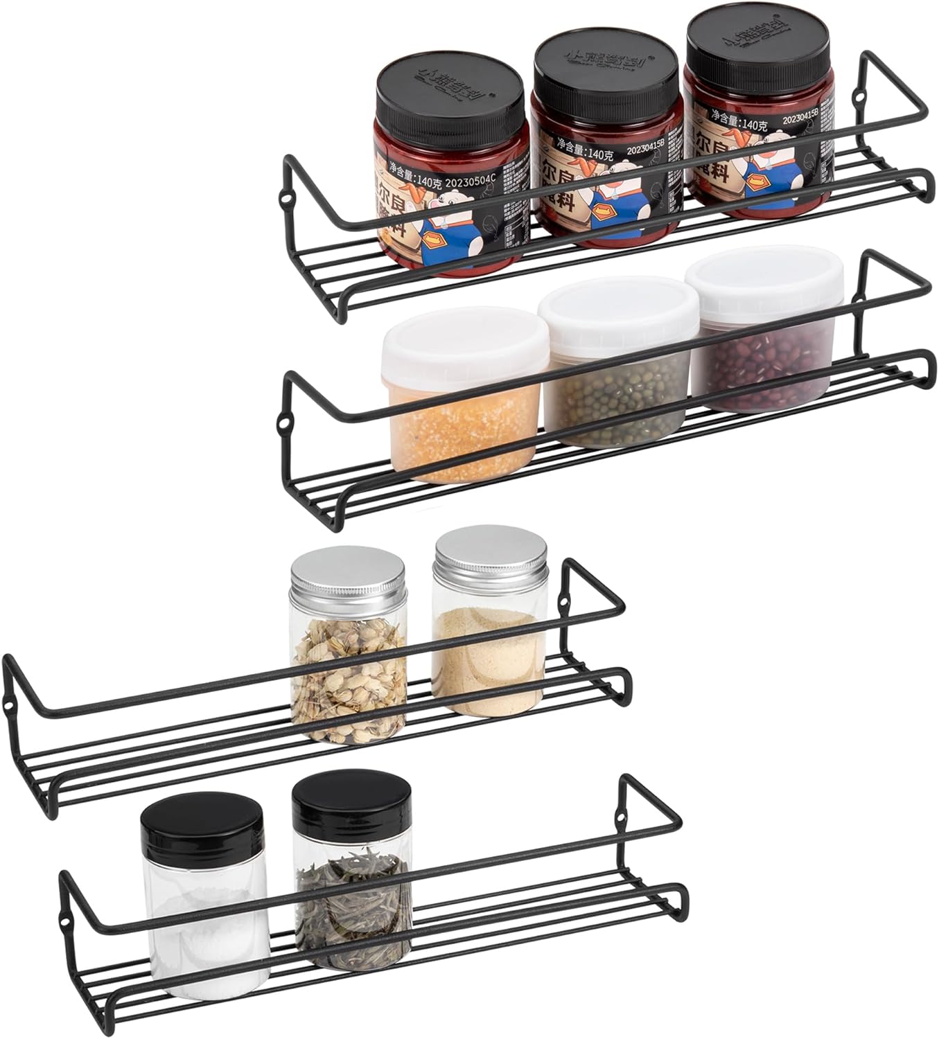 ROFAY Spice Rack Organiser, 4 Pack Wall Mounted Tier Shelf with Adhesive Sticker & Screws for Spices, Herbs, Jars and Other in Cupboard/Kitchen/Cabinets/Pantry