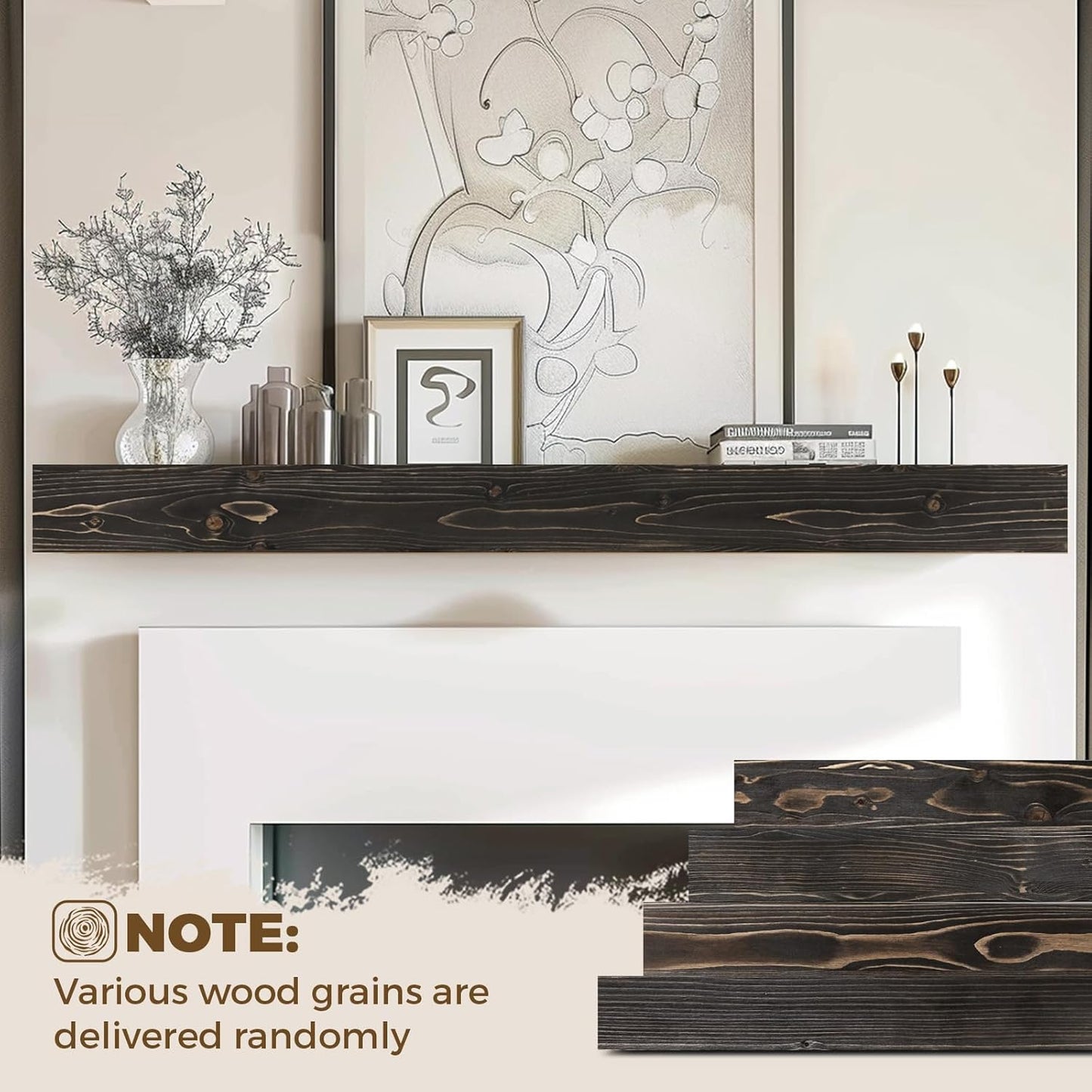 72x8x3 Fireplace Mantel - Handcrafted Hollow Rustic Solid Wood Wall Mounted Floating Shelf with Invisible Heavy Duty Wood Bracket (Weathered Black)