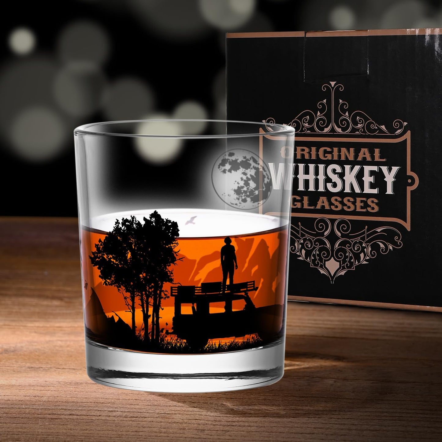 Old Fashioned Whiskey Glasses, Stemless Wine Glasses with Gift Box, 10Oz Rocks Glass for Scotch Cocktail Bourbon Vodka Liquor, Unique Gifts for Dad, Husband, Father's Day, Anniversary