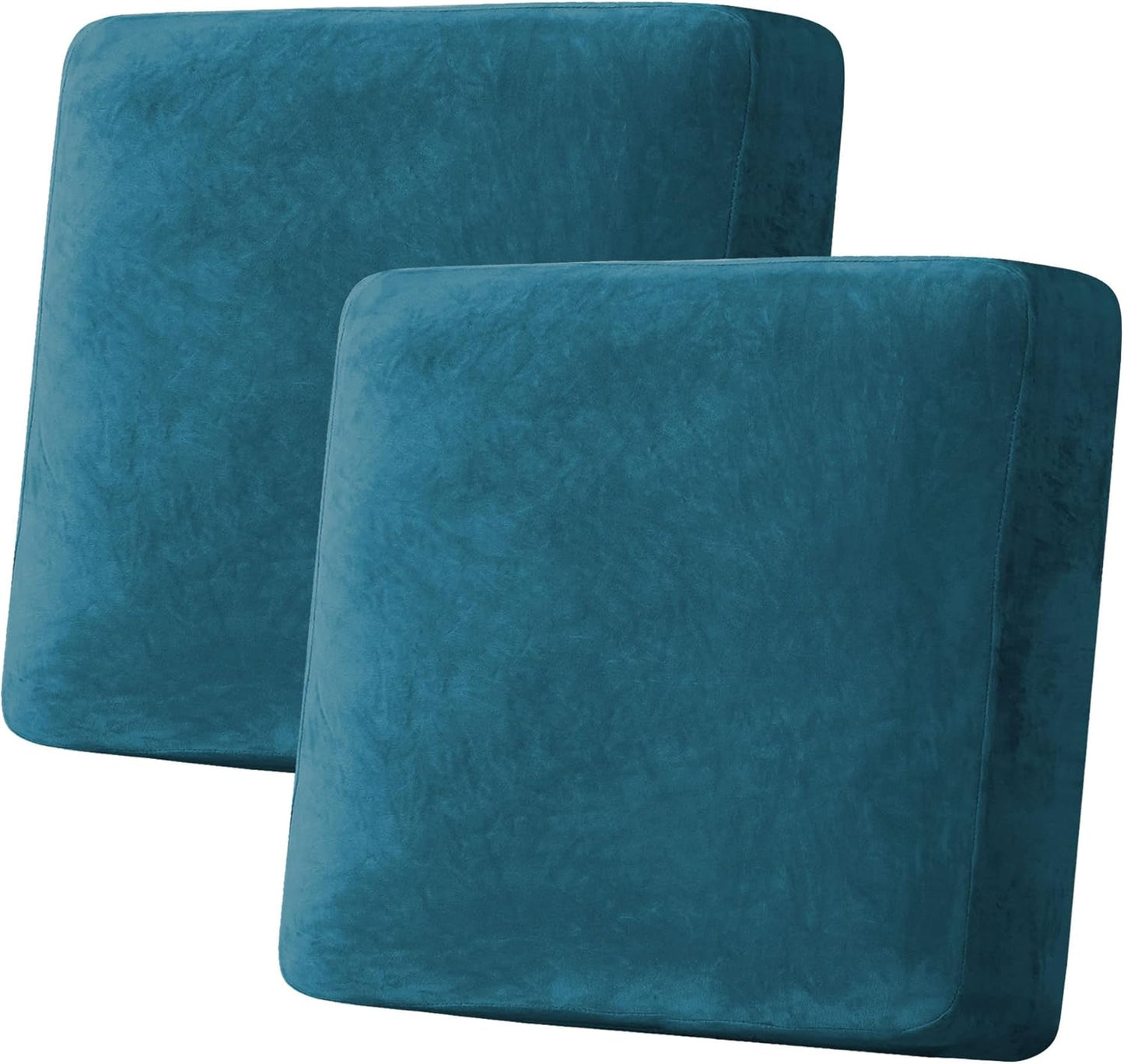 H.VERSAILTEX Velvet Stretch Couch Cushion Cover Plush Cushion Slipcover for Chair Loveseat Sofa Cushion Furniture Protector Seat Cushion Sofa Cover (2 Piece Large Sofa Cushion Covers, Deep Teal)