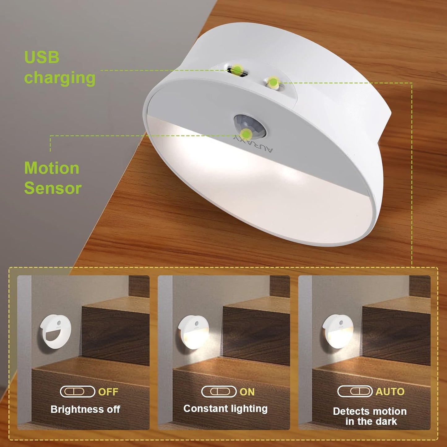 Rechargeable Motion Sensor Night Light, Battery Night Lights LED Cool White Magnetic Stick-on Motion Sensored Hallway Light, with Dusk to Dawn Sensor for Stair, Wall, Bedroom, Bathroom(6 Pack)