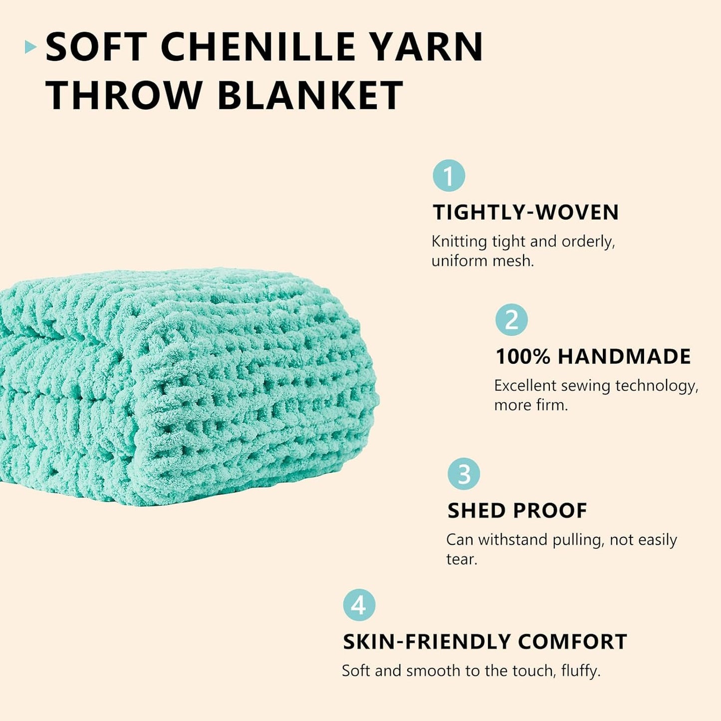 L'AGRATY Chunky Knit Blanket Throw: 50''x60'' Chenille Chunky Knitted Throw Blanket for Bed Couch - Handmade Thick Big Cable Knit Blanket - Large Crochet Rope Blanket for Home Decor(Lake Blue)