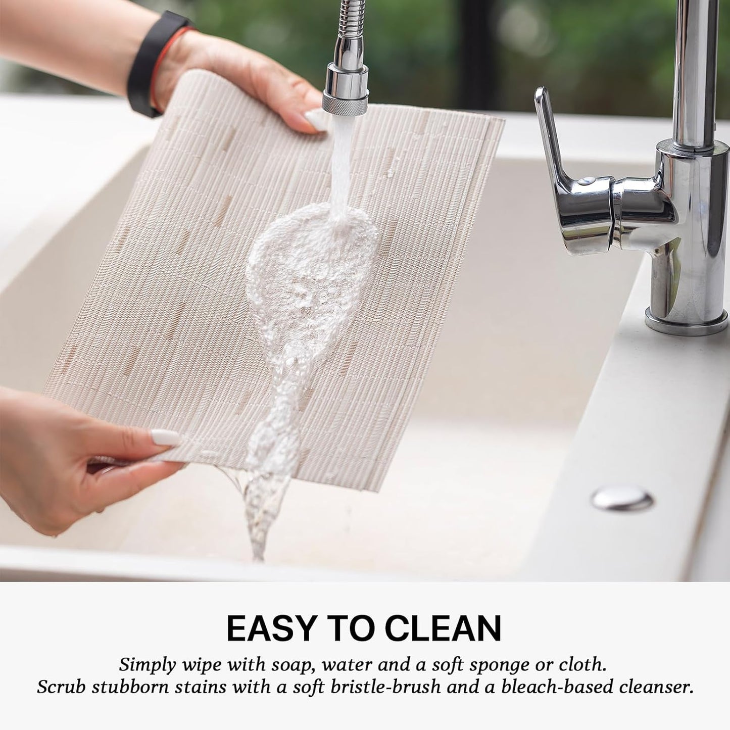 LEXMORE Placemats Set of 8 Vinyl/Plastic Woven Place Mats for Kitchen Table Indoor/Outdoor Washable Placemat Wipeable Dining Table Mats(Pale Beige)