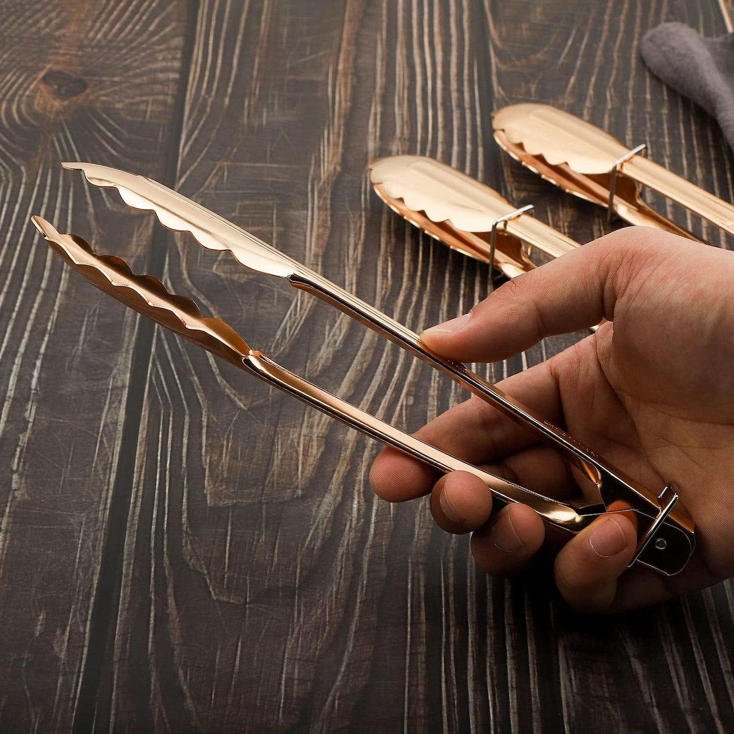 MSY BIGSUNNY 9 Inch Kitchen Food Tongs for Cooking and Serving- Aluminum - Set of 3 (gold-plated)