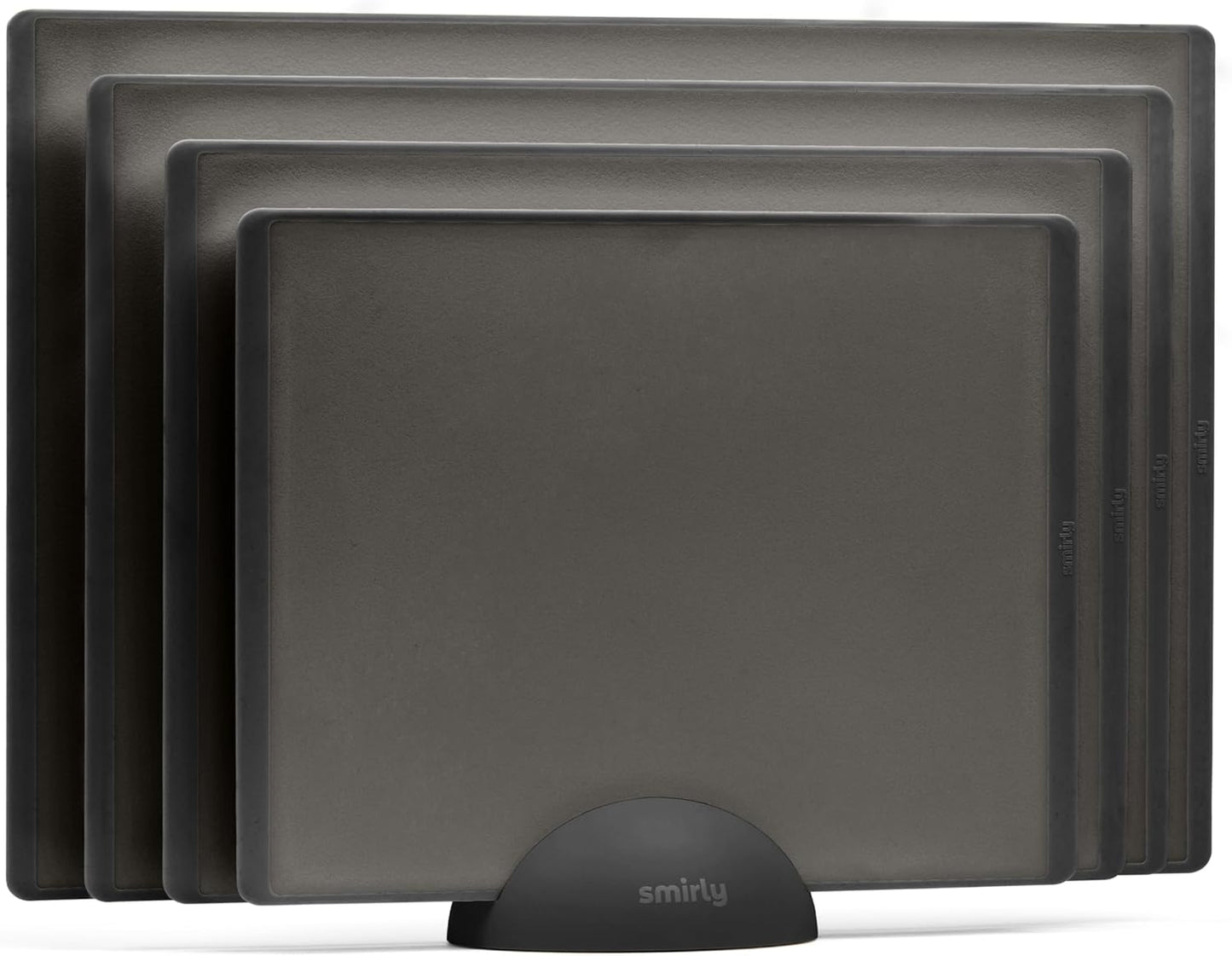 SMIRLY Plastic Cutting Board Set with Holder 4 Pieces, Non-Slip Dishwasher Safe Chopping Boards for Kitchen, Dark Grey