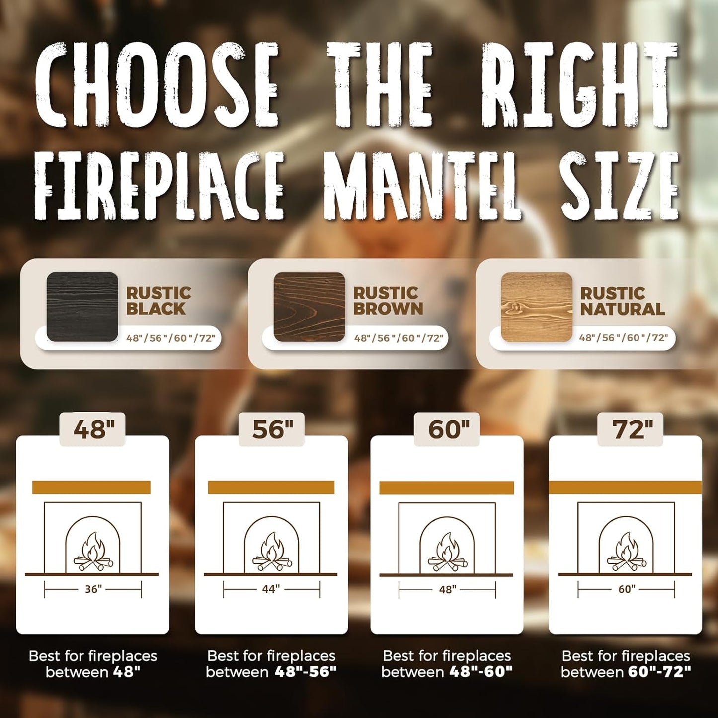 56x8x5 Fireplace Mantel - Handcrafted Rustic Solid Wood Wall Mounted Floating Shelf