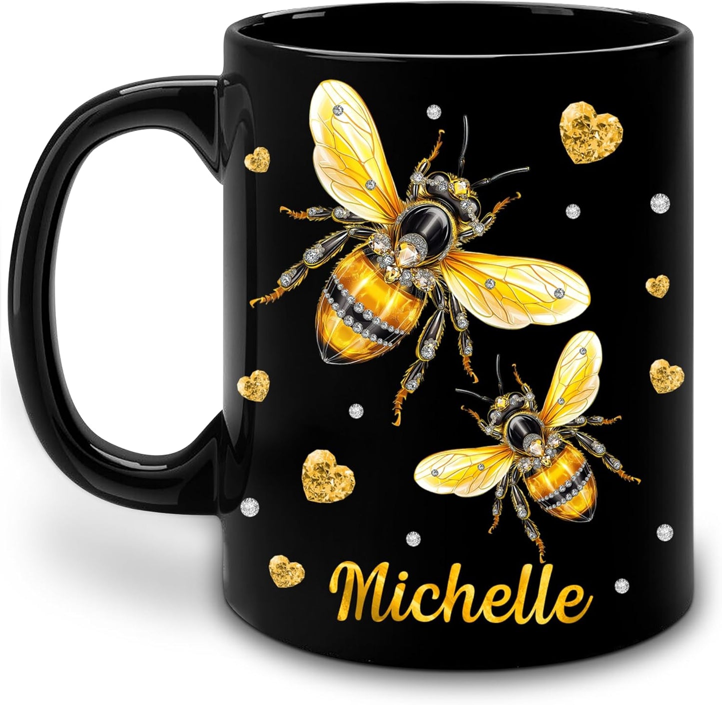 Hyturtle Personalized Jewelry Bee Mug - Bee Keeper Gifts For Women Lovers Teacher - Honey Gifts For Beekeeper Farmer On Birthday - Queen Honeycomb Decor - Custom Coffee Cup Ceramic Mug 11 Oz 15 Oz