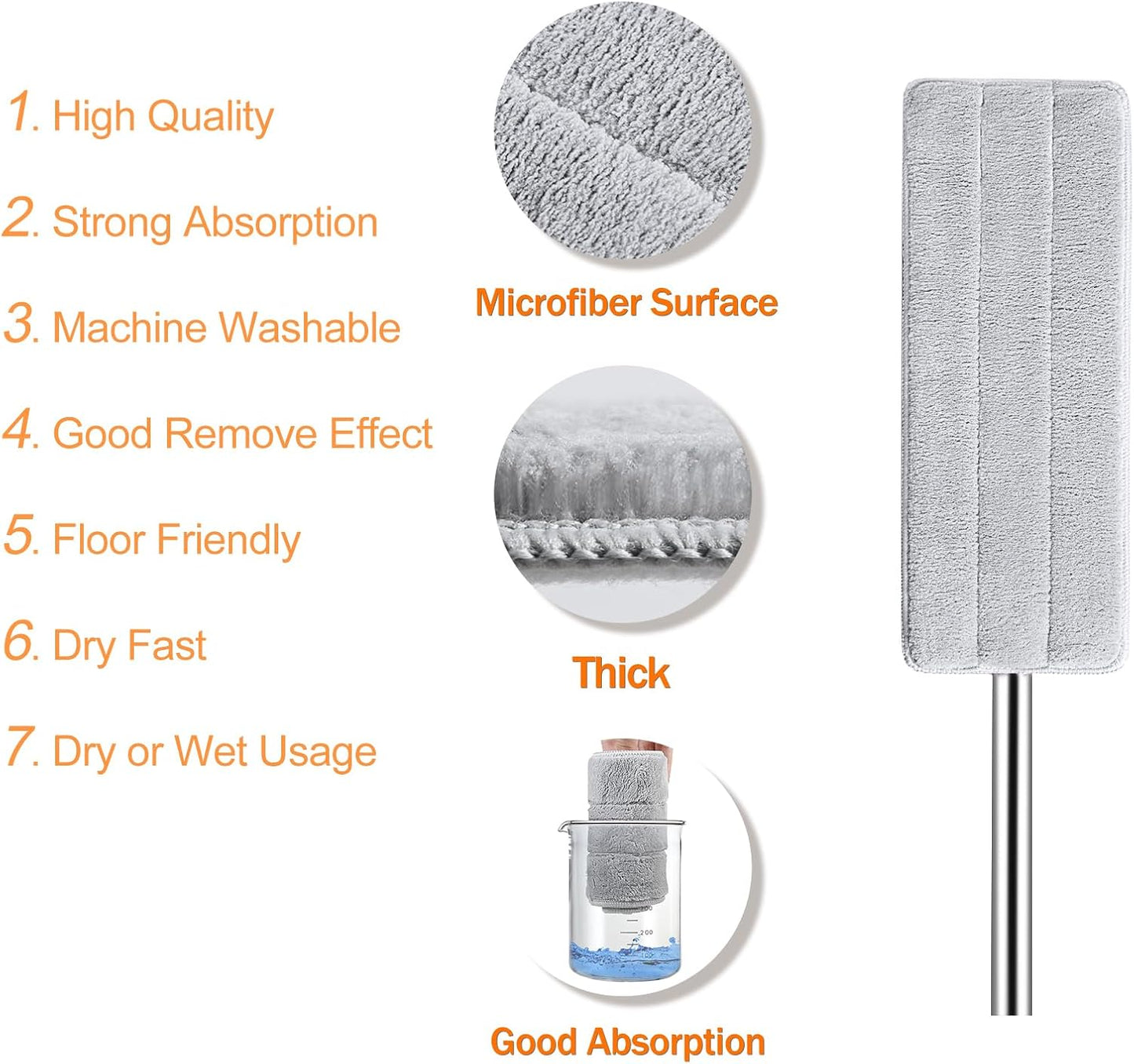 Jelymark Flat Mop and Bucket with Wringer Set, Separates Dirty and Clean Water, 3-Chamber Mop Wet and Dry Use, Not-Hands Squeeze Mops for Floor Cleaning, 4 Reusable Microfiber Mop Pads Included