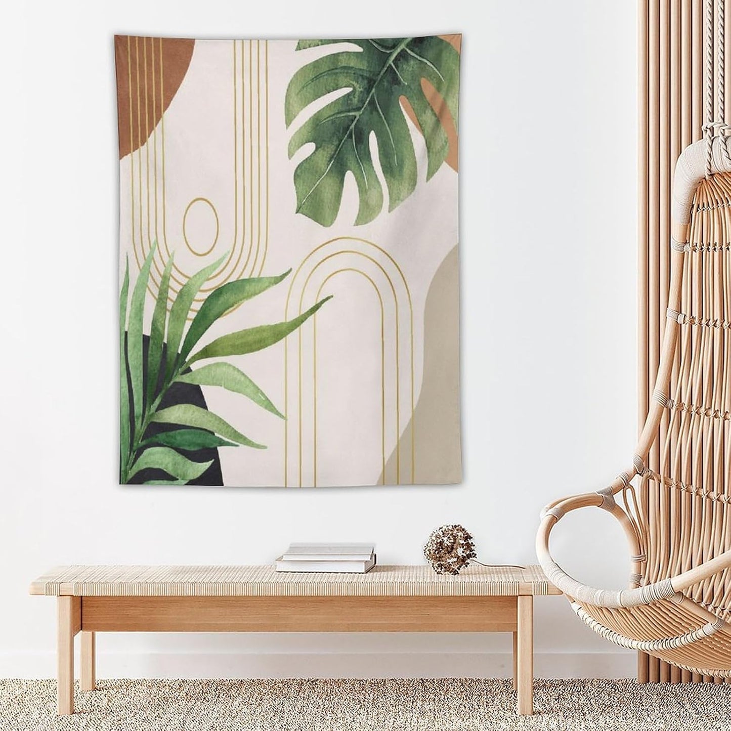 Abstract Boho Tapestry, Mid Century Tropical Tree Leaves Modern Geometric Arch Bohemian Botanical Tapestry, Home Aesthetic Wall Hanging Art Decor for Living Room Bedroom Dormitory 40x60 Inch