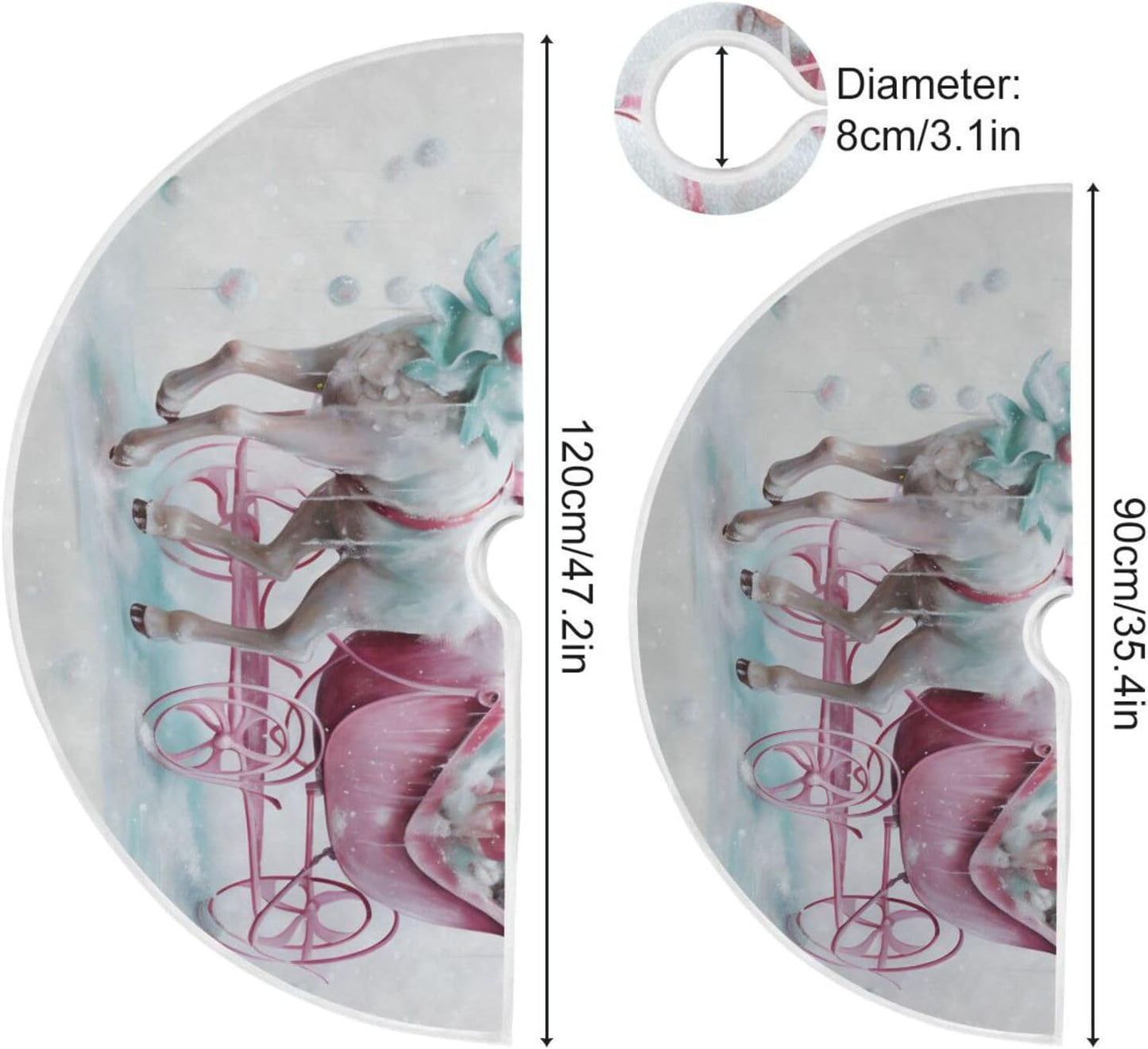 Christmas Tree Skirt, 48 Inch Santa Claus Pink Reindeer Xmas Tree Mat for New Year Party Decorations